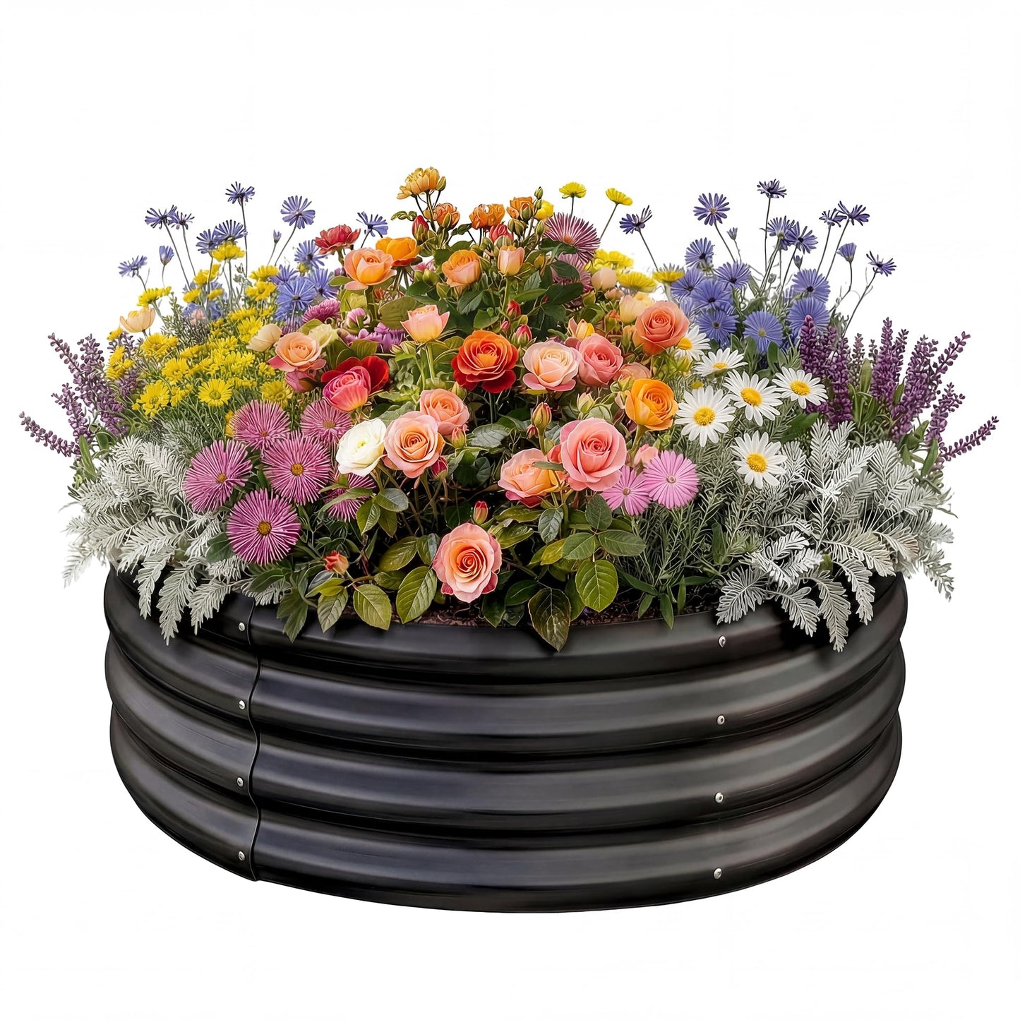 Land Guard Galvanized Raised Garden Bed Kit, Planter Boxes Outdoor, Round Large Metal Garden Beds for Vegetables(Gray)……