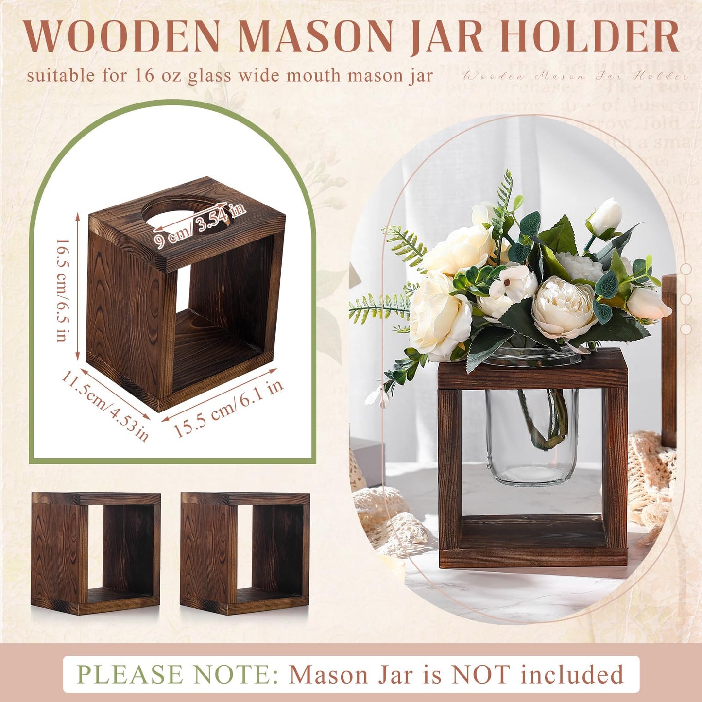 GlikCeil 6 Pack Wooden Boxes for Centerpieces Wood Cube Planter Box Rustic Wood Square Vase Holder for Centerpieces Home Wedding Garden Decor