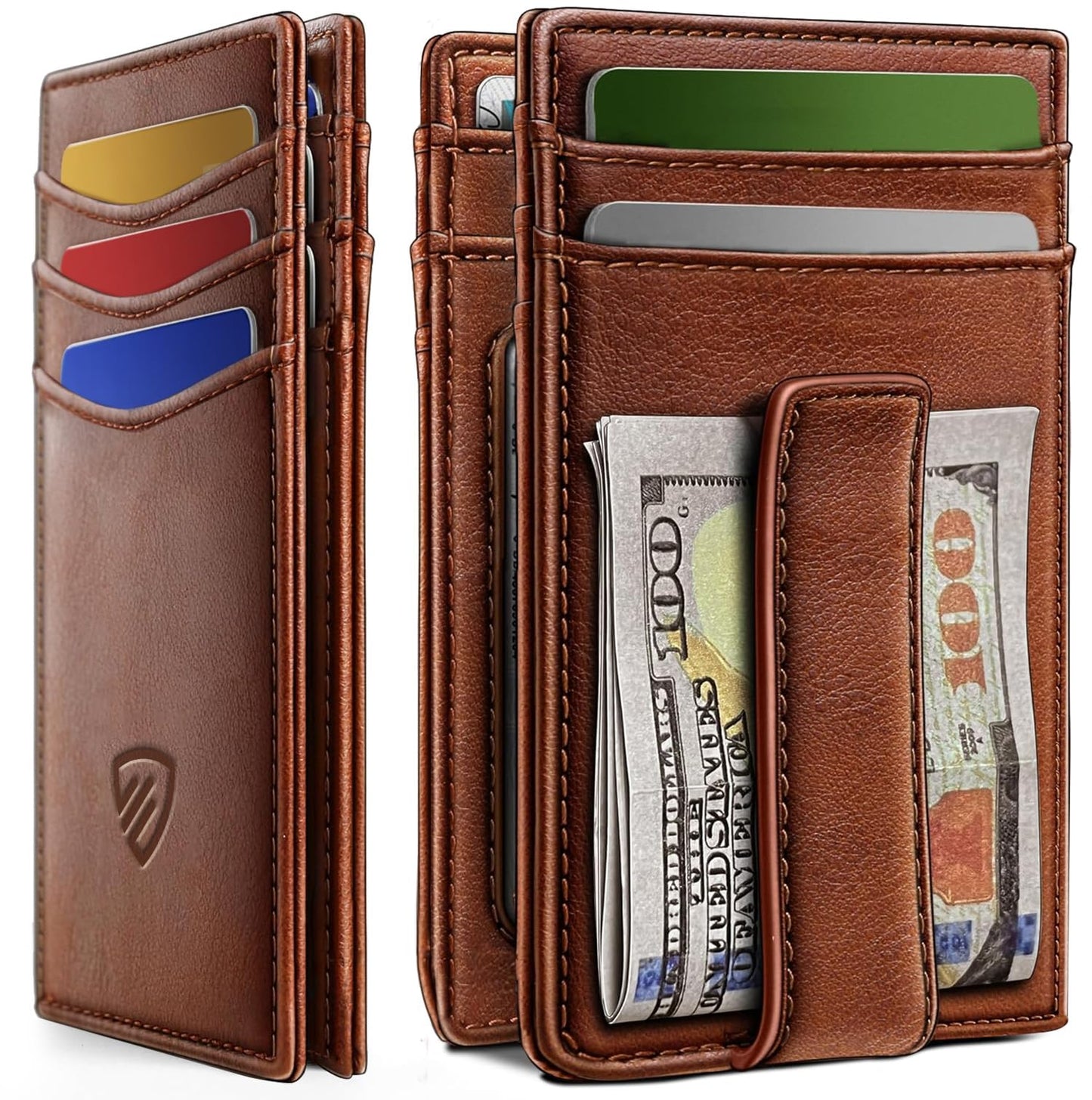 RUNBOX Magnetic Closure Slim Wallet for Men, Leather Front Pocket Wallet Holds 12 Cards, Rfid Blocking Card Wallet with Money Clip, Gifts for men