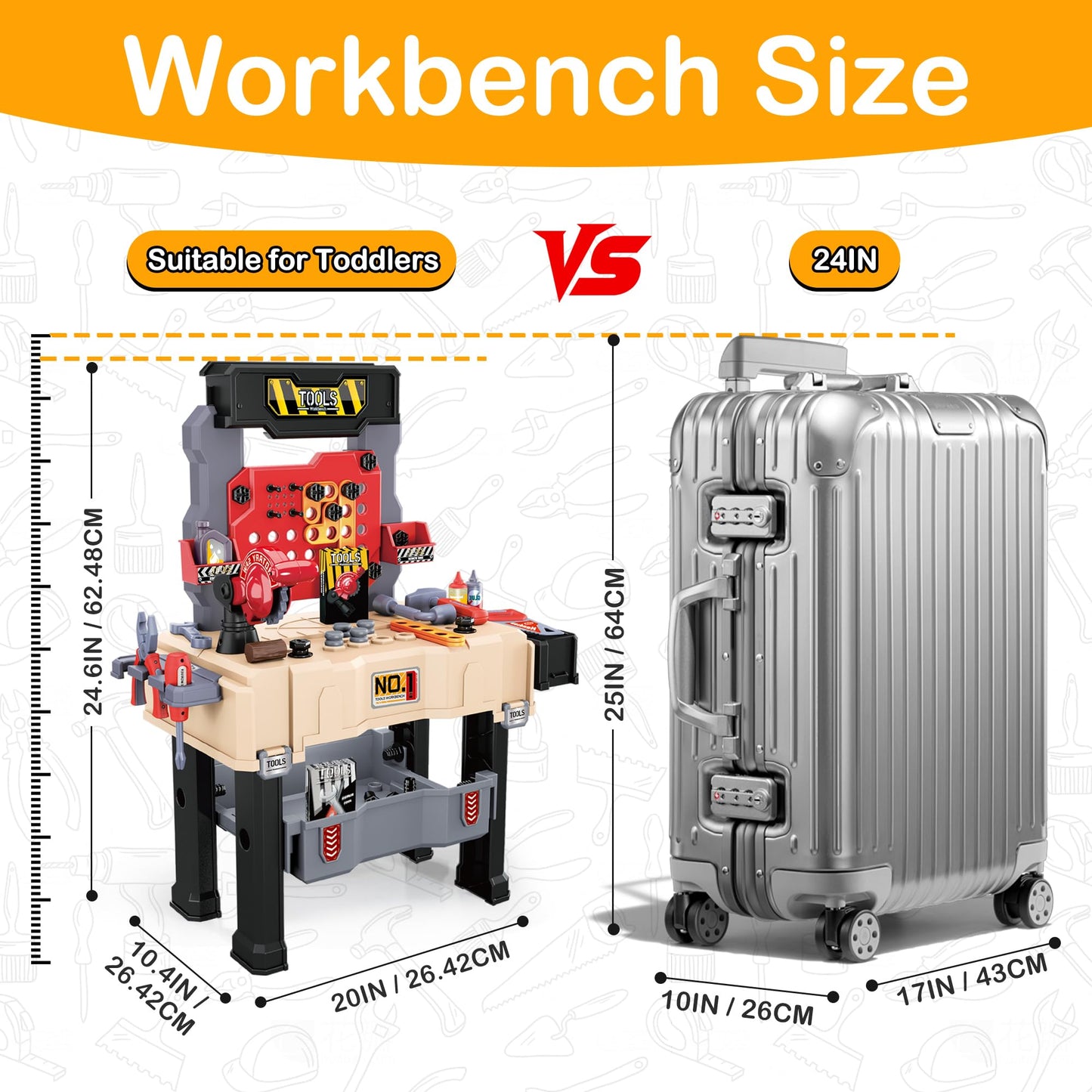 Kids Tool Bench - Power Tools Workshop-Kids Workbench, 65 Pcs Realistic Toy Tools with Electronic Toy Drill, Gift for Boys & Girls Age 3-5, Khaki