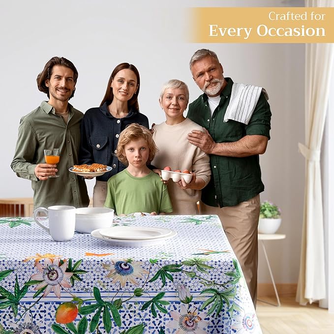 Maison d' Hermine Table Cloth Rectangle Table 100% Cotton 70 x 120 Inches Tablecloth Reusable Decorative for Dining Room Farmhouse Home Valentines Day Decorations Spring Summer - Passiflora