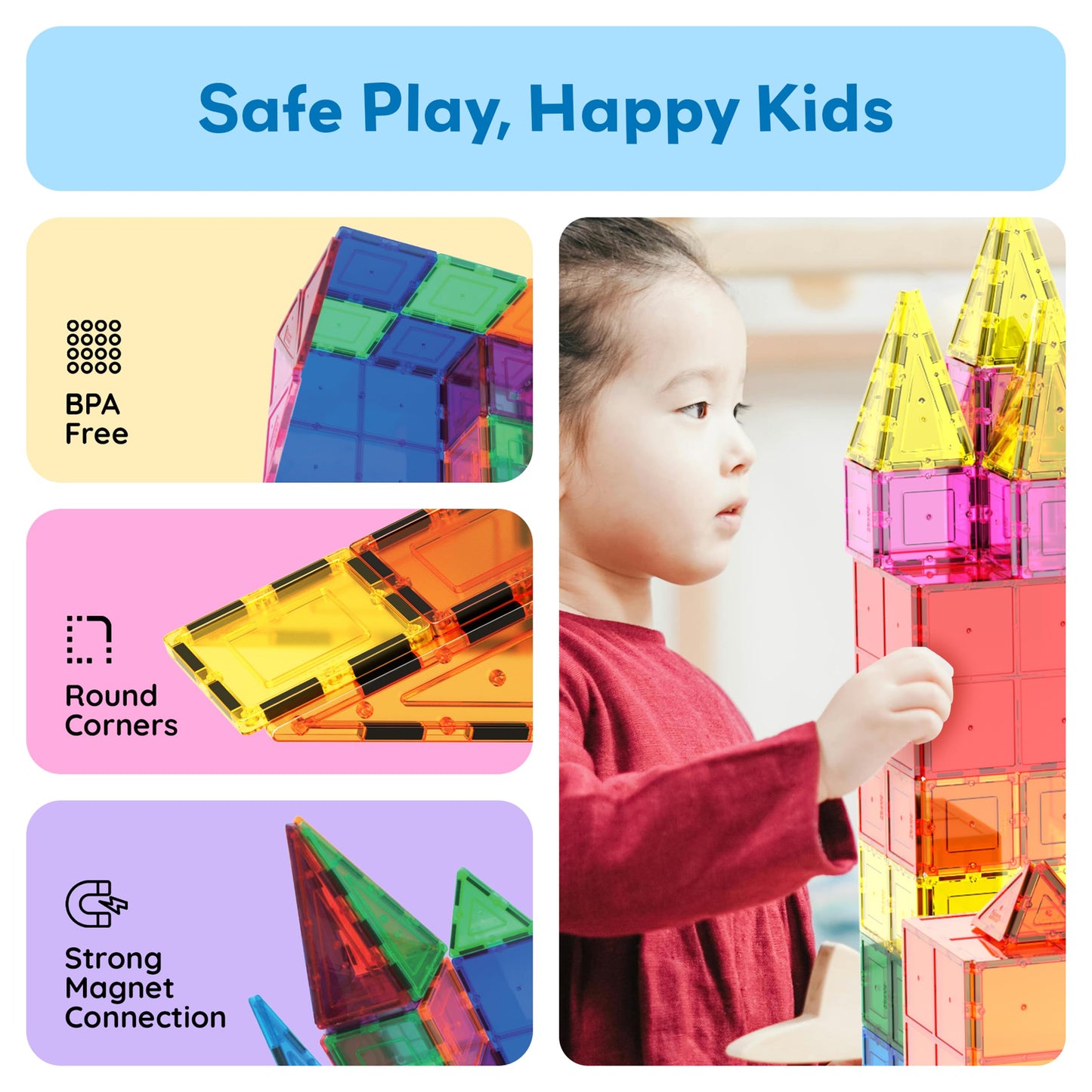 PicassoTiles 60 Piece Set 60pcs Magnet Building Tiles Clear Magnetic 3D Blocks Construction Playboards - Creativity Beyond Imagination, Inspirational, Recreational, Educational, Conventional