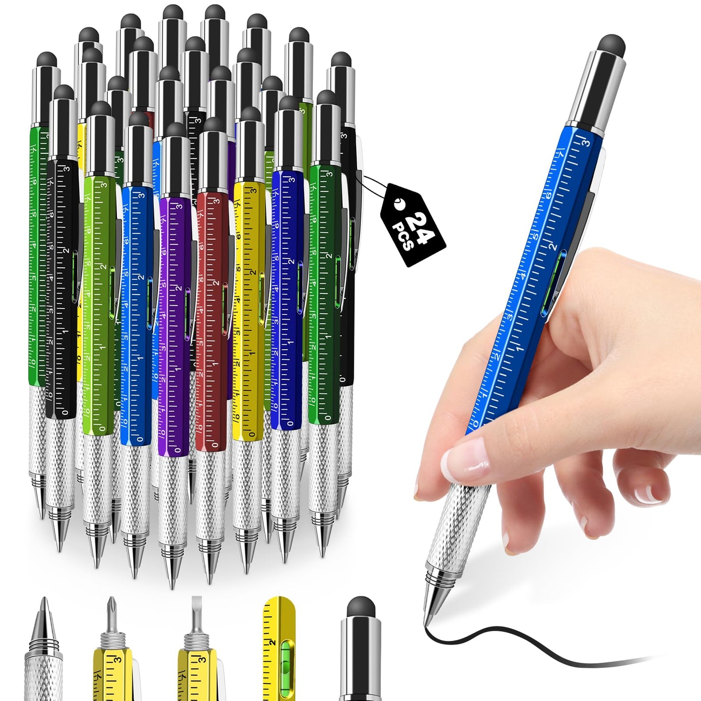HOFASON Fathers Day Dad Gifts Bulk, 24 Pcs 6 in 1 Multitool Multi Tool Pen, Small Bulk Gifts for Men Dad Husband, Christmas Stocking Stuffers, Prizes for Adults, Party Favors Office Cool Gadgets