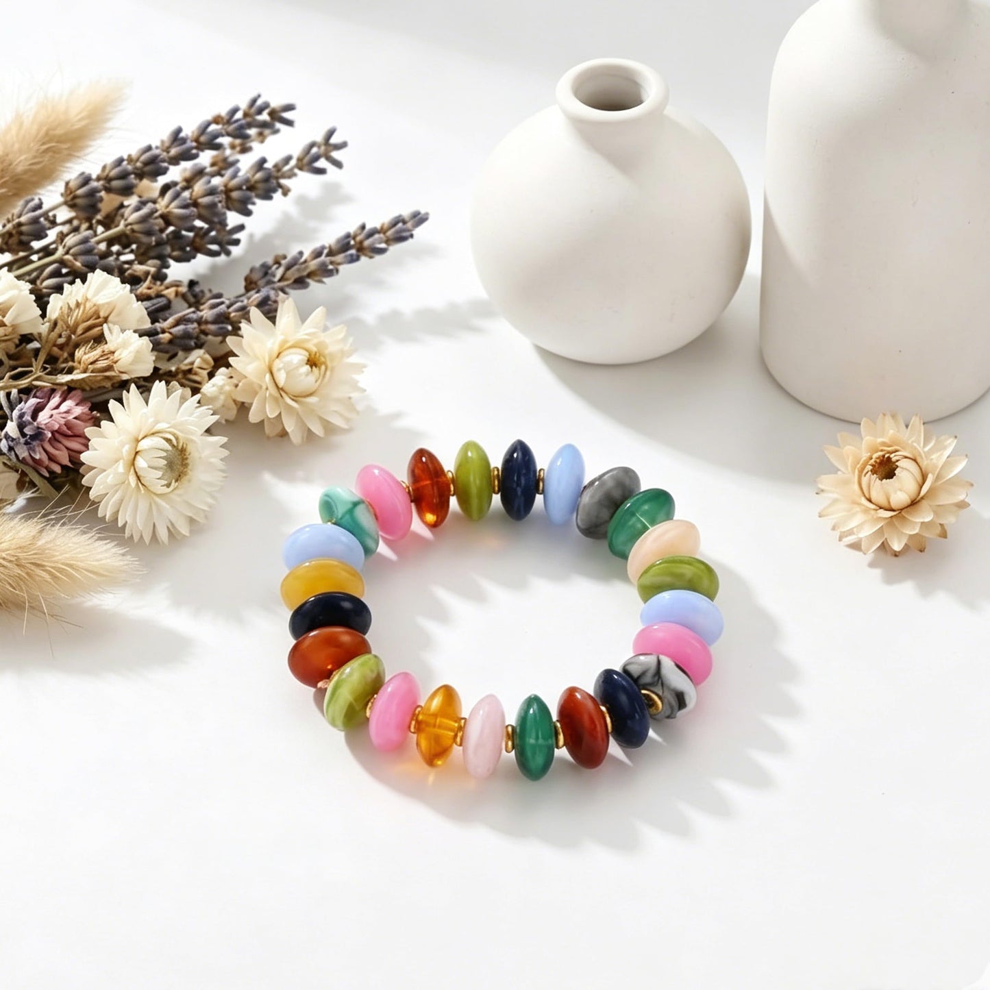 chorfla Beaded Bracelets for Women for Women, Boho Chunky Resin Elastic Stretch Bracelet, Vibrant Summer Beach Jewelry Gift