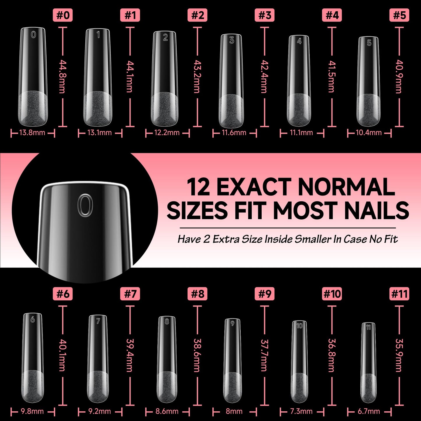UNA GELLA Nail Tips Sqaure Extra Long Tapered Sqaure Nail Tips 504pcs XXL Clear Fake Nails Full Cover Square Gel Tips for Acrylic Nails Tips for Press on Nail Extensions Home DIY Salon 12 Sizes