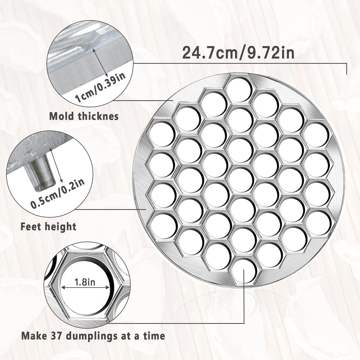 Worldity Ravioli Dumpling Mold, Food Grade Safe Dumplings Maker, Russian Pelmeni Maker with 37 Holes Double, Pastry Ravioli Wheel Cutter and Roller Pin for Making Dumplings Ravioli