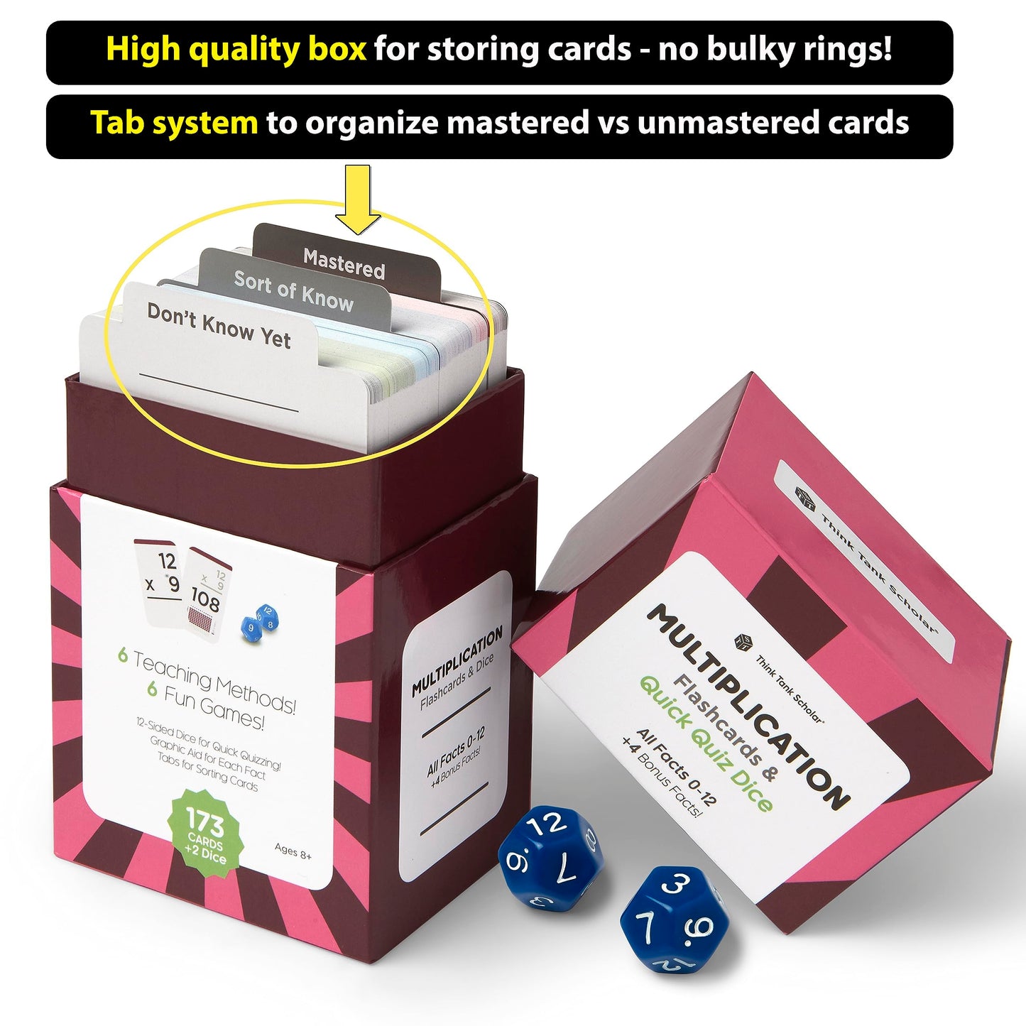Think Tank Scholar 335 Multiplication & Division Flash Cards (Award Winning) 1 Fact Per Card with Visual Aids – All Facts 0–12 + Dice, Games & Charts – Grades 2–6, Homeschool & Classroom Learning