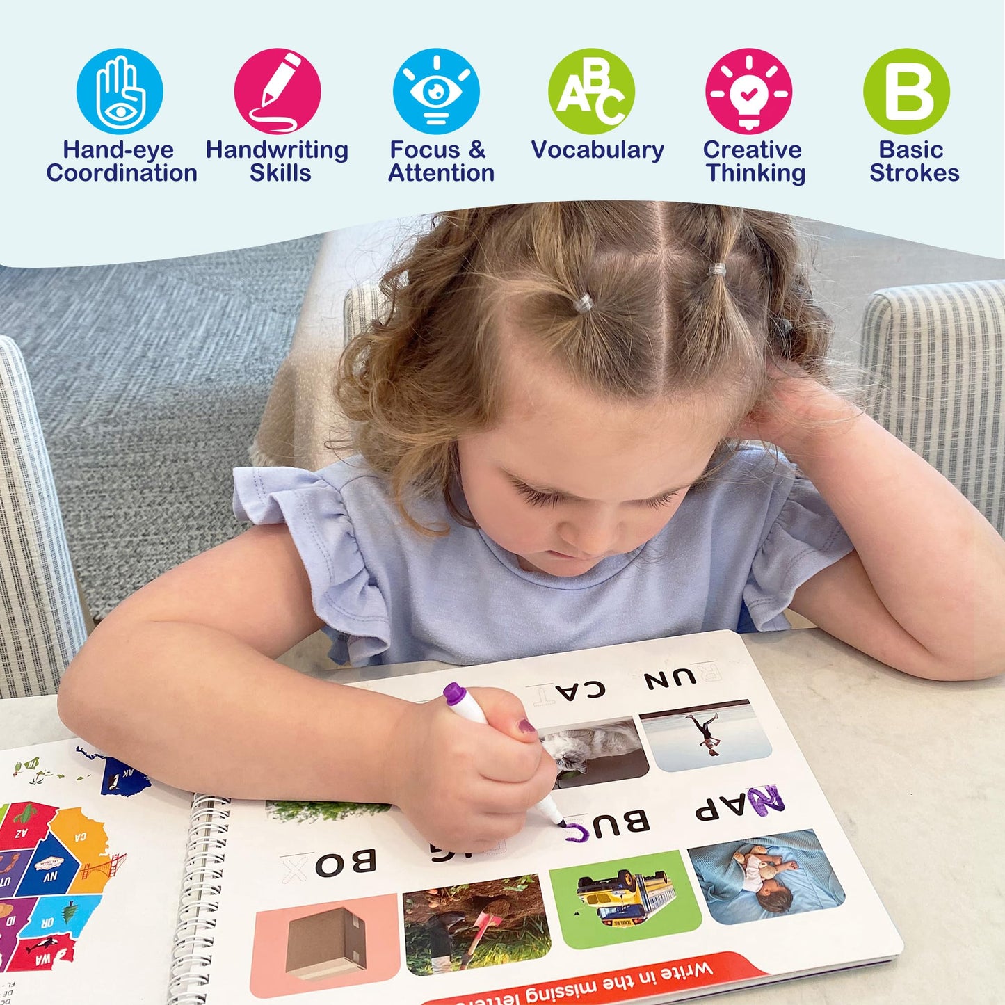 BenBen Preschool Learning Activities, 52 Pages, Tracing Books for Kids Ages 3-5, Kindergarten Workbooks, Toddler Writing Practice, Pre K Busy Book Educational Toys, Autism Learning Materials