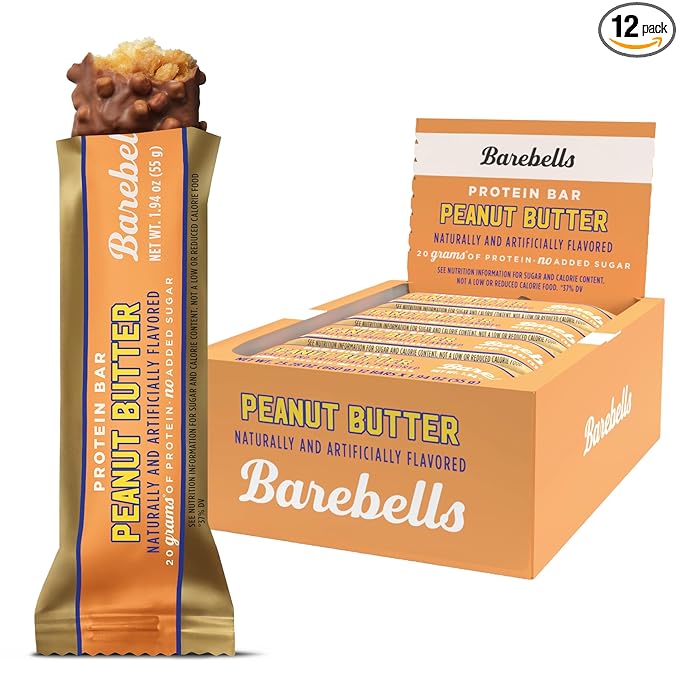 Barebells Protein Bars Peanut Butter - 12 Count, 20g High Protein Treats - Chocolate Nutrition Bar with 1g Total Sugars - On-The-Go Breakfast or Post-Workout Snack