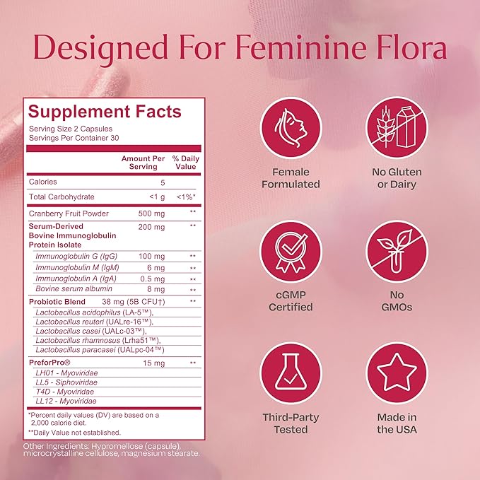 BOND 4-in-1 Female Probiotics - Vaginal Probiotics for Women, Lactobacillus Strains, Cranberry, Prebiotics - Vaginal Health, ph Balance Complex, BV, Gut & Digestive Support, Womens Health - 60 Count