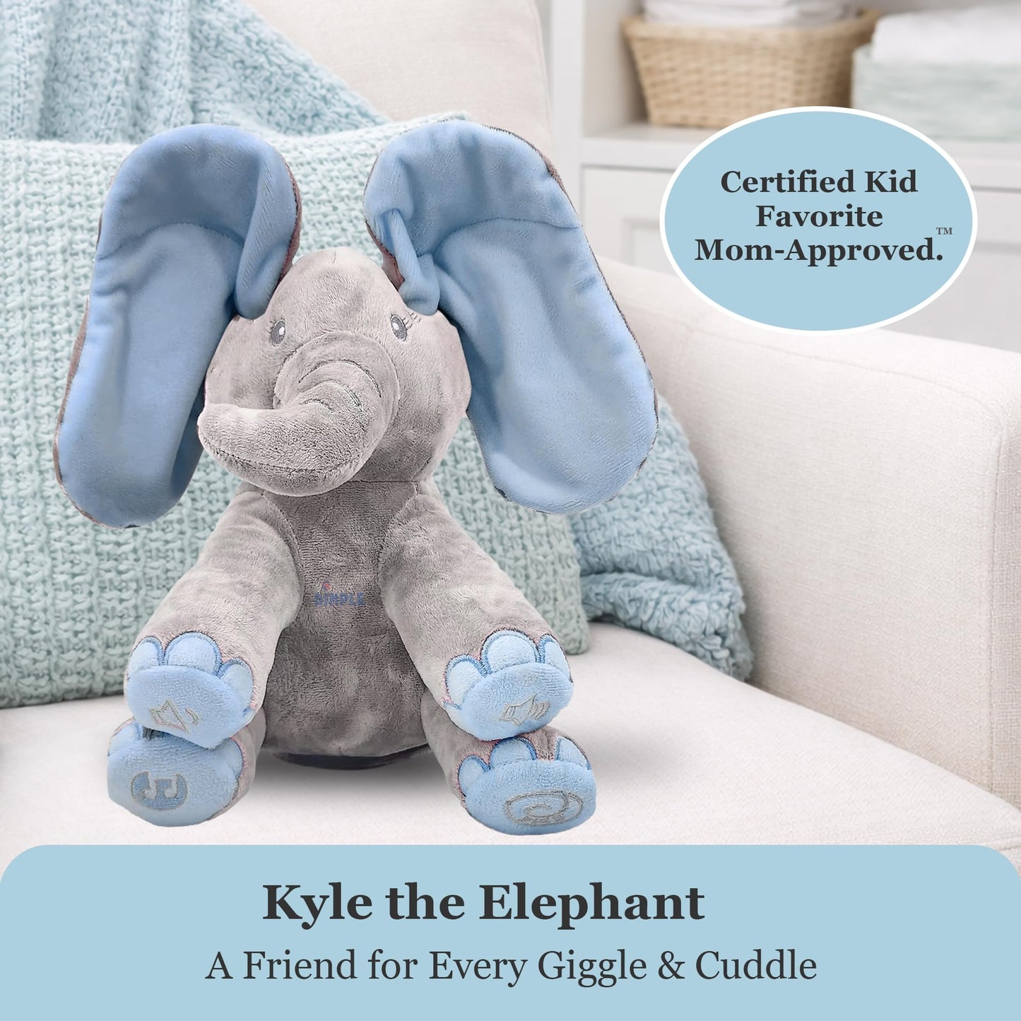 Dimple Kyle Peek A Boo Elephant Toy, Interactive Singing Stuffed Elephant Plush with Moving Ears, Musical Stuffed Animal for Babies and Toddlers, Adorable Baby Toy