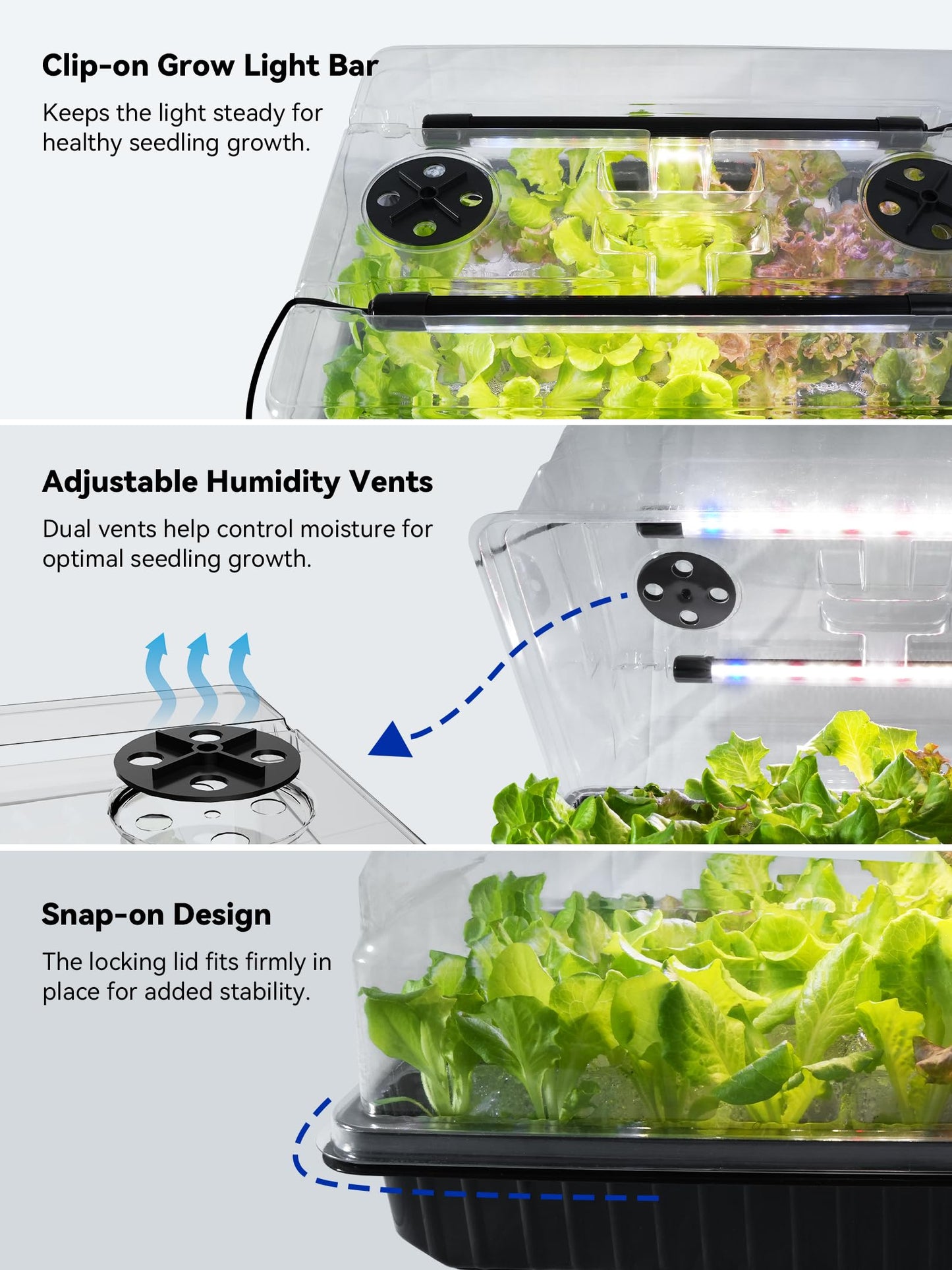 GLOWRIUM Seed Starter Tray with Grow Lights, 1 Pack 54-Cell Seed Starter Kit with 4.3" Humidity Dome, Indoor Seedling Starter Tray with 3/9/12/16h Timer, Adjustable Brightness Seed Starting Trays