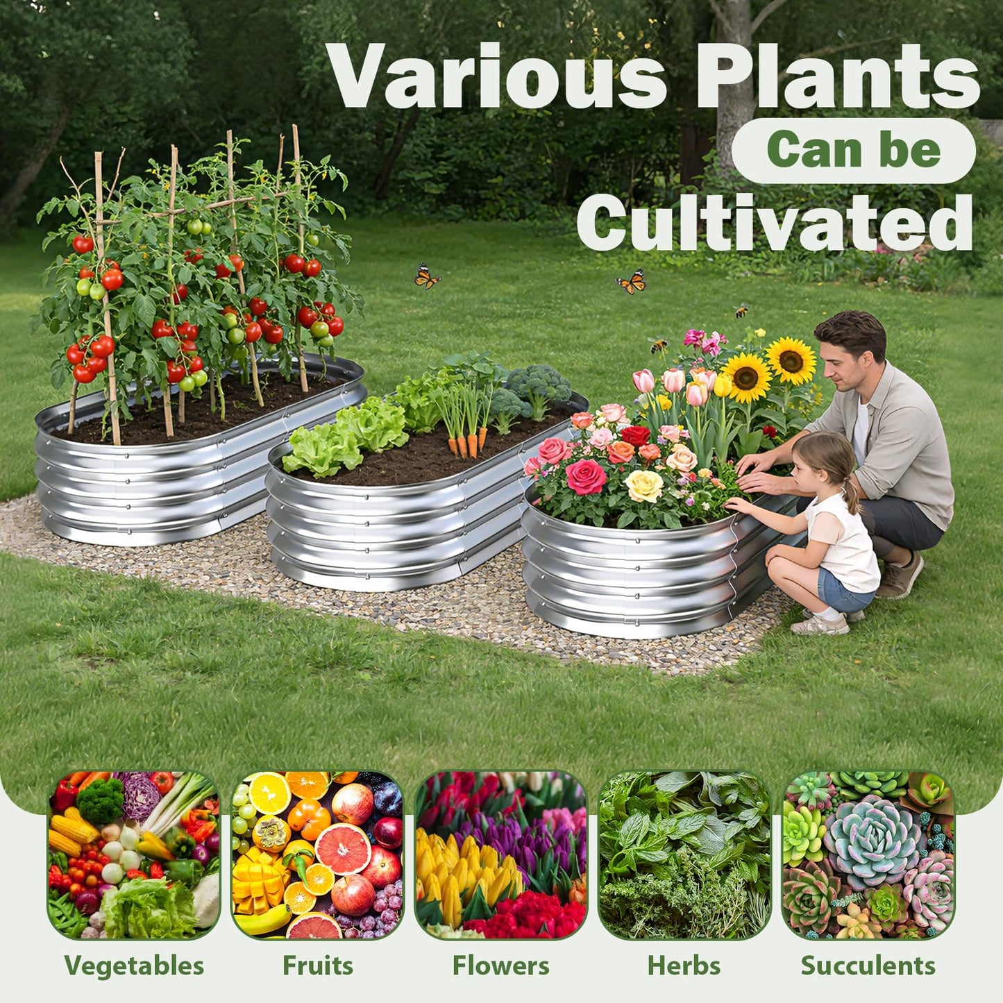 Tegarbed Galvanized Raised Garden Bed Outdoor, 4x2x1ft Metal Heavy Duty Planter Boxes for Gardening, Easy Assemble Bottomless Small Oval Plant Container Kit for Vegetable, Flower, Fruit, Silver, 1Pack