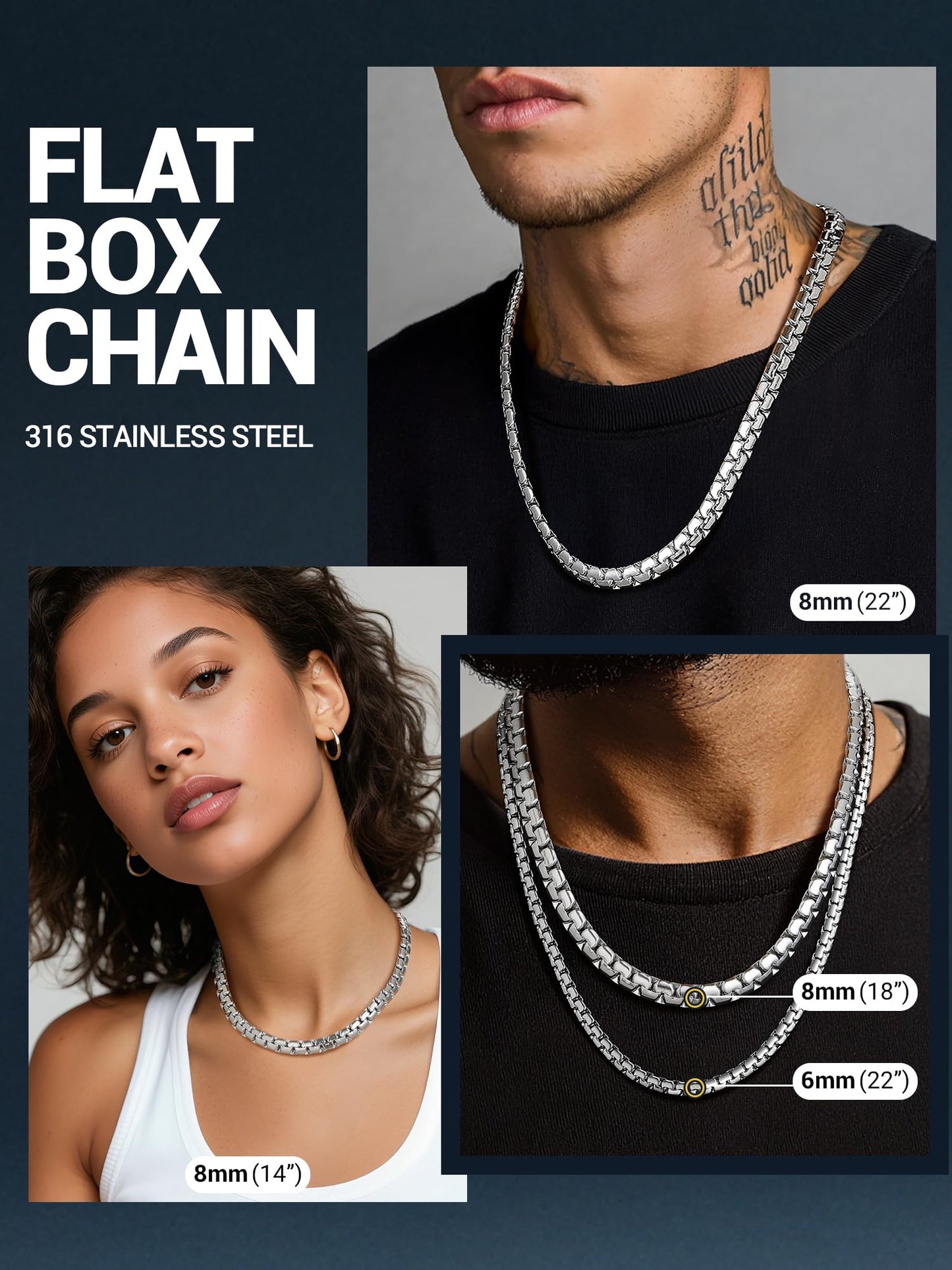PROSTEEL Stainless Steel Silver Chain for Men 8mm Sleek & Functional Mens Chain Necklace Hip Pop Chunky Chain