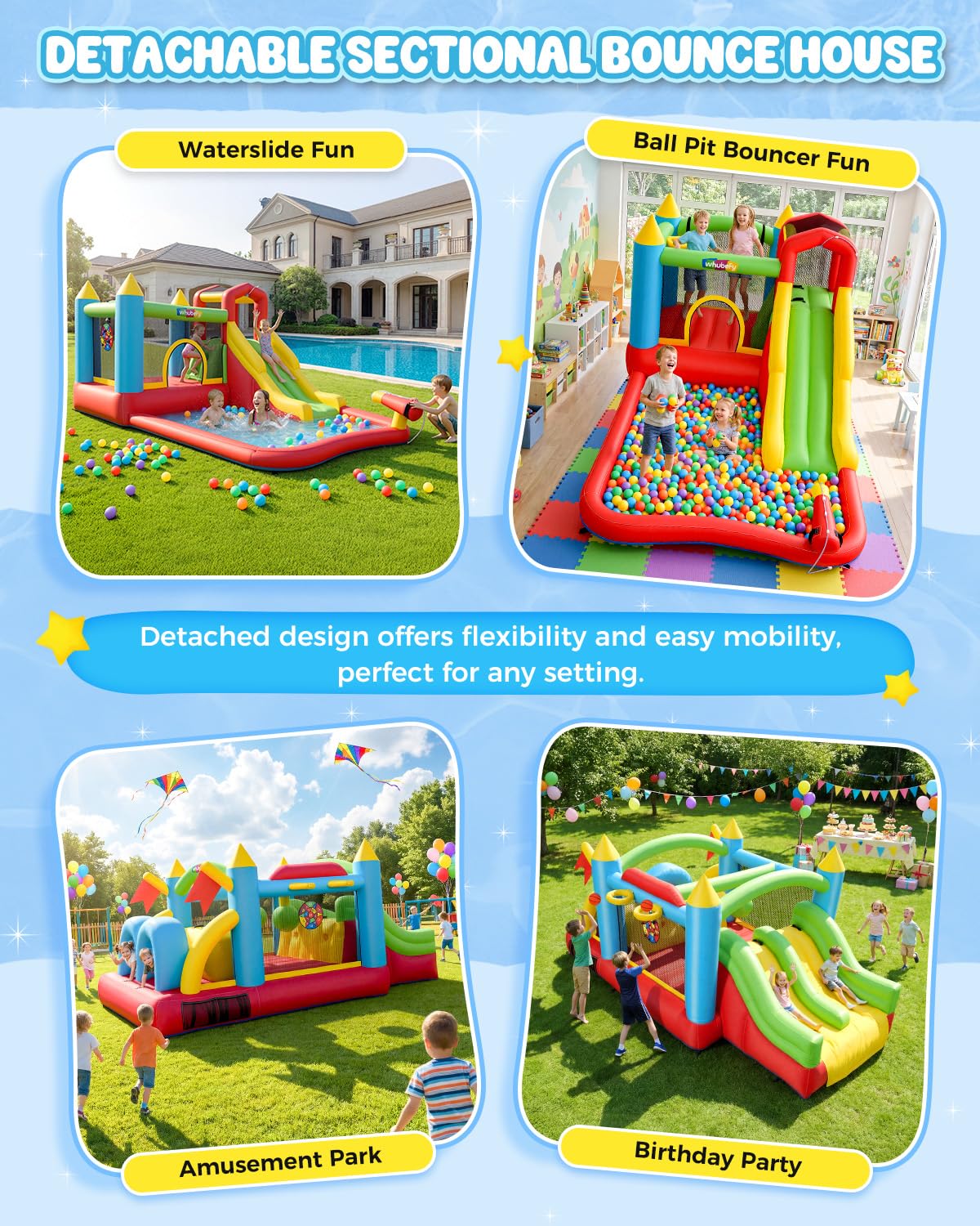 Giant 29FT Wate Slide Bounce House Detachable (15.3+13.5FT) Combo, Obstacle Course & Waterslide, Tunnel/Jumping Area/Spalish Pool, Bouncy Castle for Summer Fun, Inflatable Water Park Holds 10 Kids