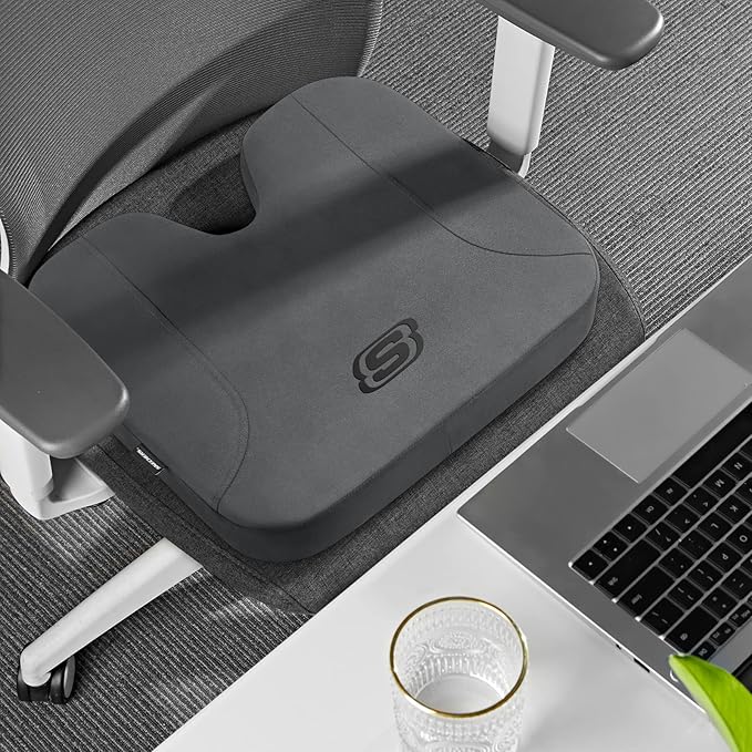Skechers™ Memory Foam Seat Cushion with 3D Duplex Chinlon Cover, Ultimate Premium Coccyx Cushion for Tailbone Pain - Gray Seat Pad for Car, Office Chair, Wheelchair - Sciatica & Back Pain Relief