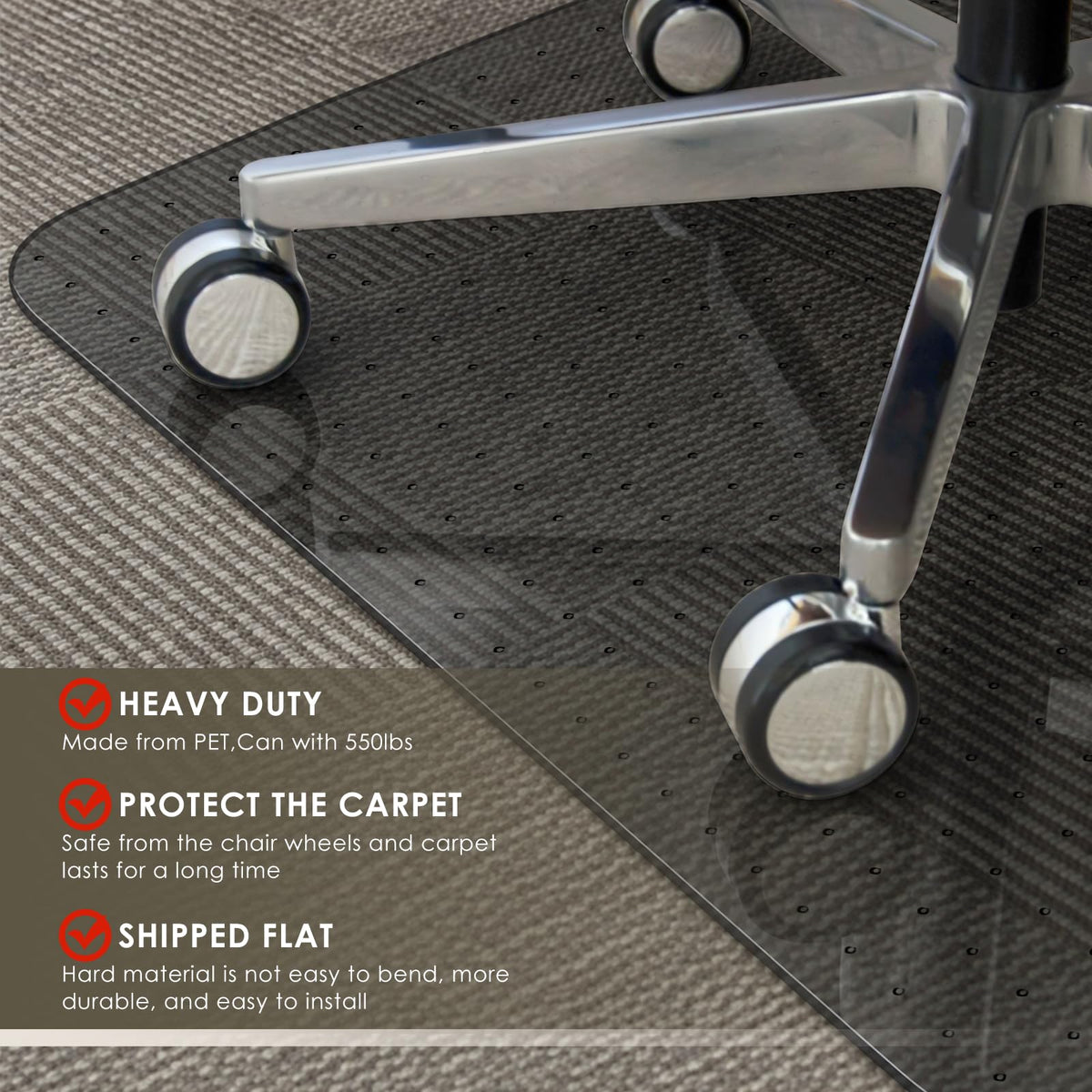 Heavy Duty Office Chair Mat for Carpet 36" x 48" with Lip Ship Flat
