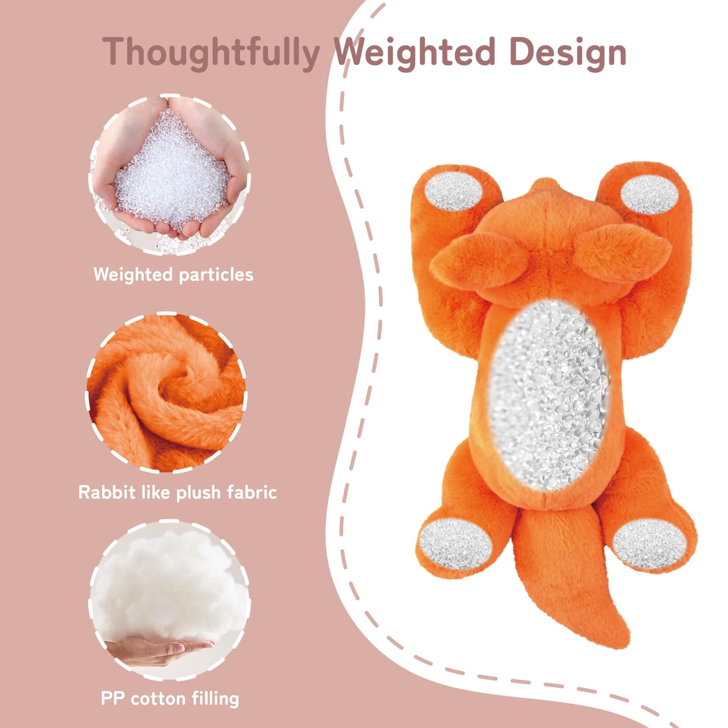 Niuniu Daddy Fox Weighted Stuffed Animals for Kids & Adults, 20" | 3.3lb Large Weighted Plushies Pillow for Sleeping and Calming, Cute Lying Plush Toy Huggable Gift for Everyday Comfort