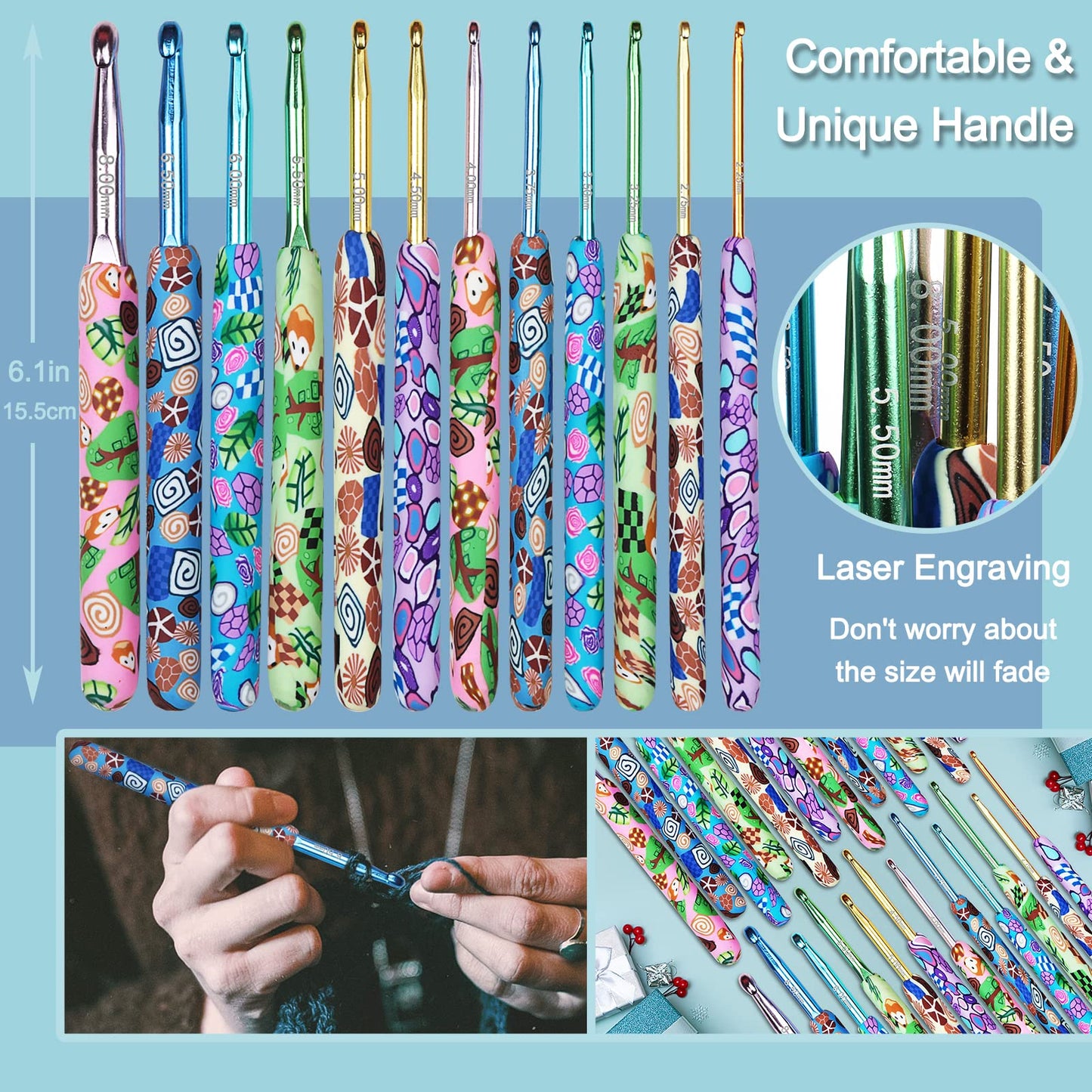 Coopay Complete Crochet Hooks Set for Beginners, 2.25mm-8mm Crochet Hook, Ergonomic Crochet Hooks for Arthritic Hands, Cute Animal Print Comfort Grip, Crochet Needles for Blankets Dolls, Crochet Gifts
