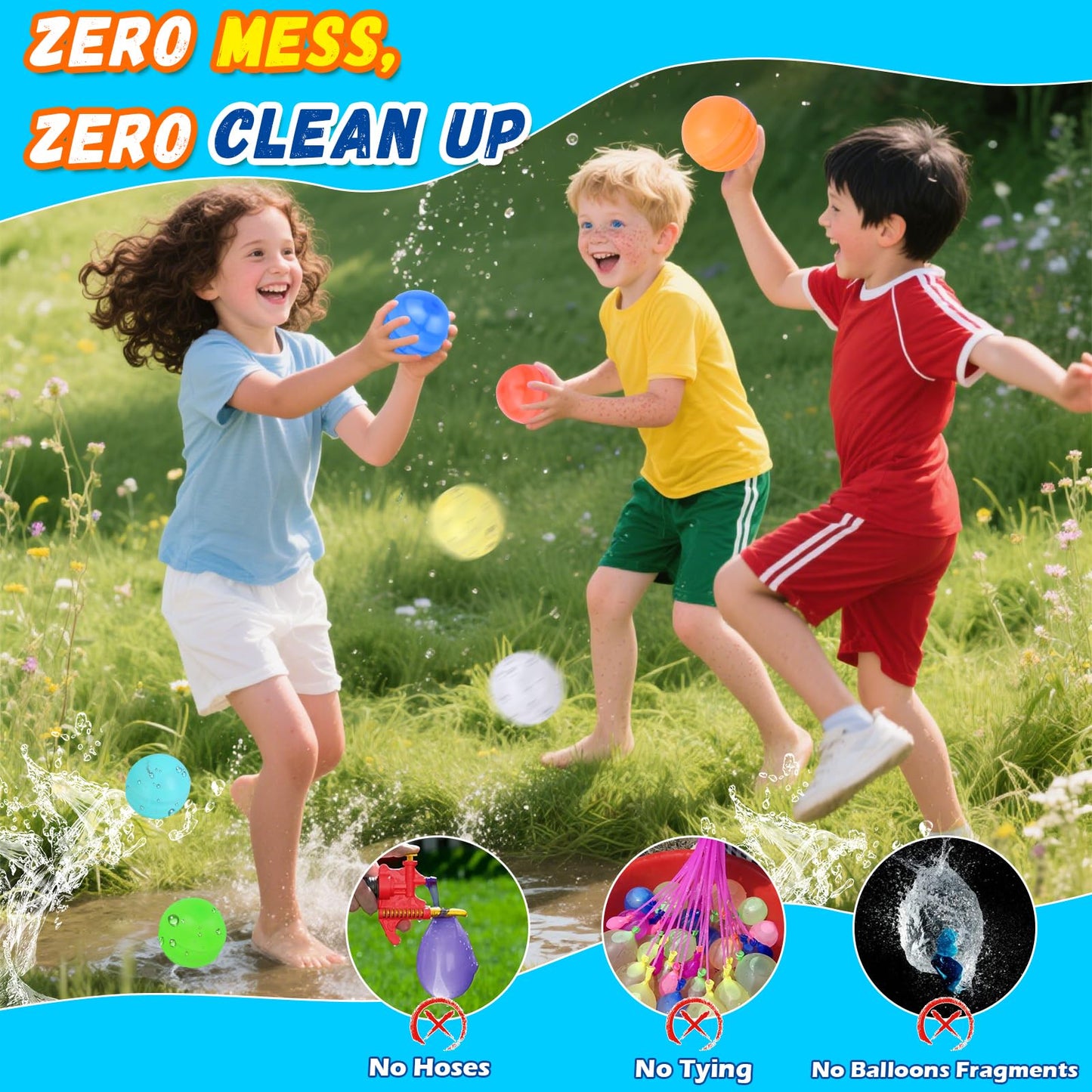 Reusable Water Balloons, 12 Pcs Self-Sealing Quick Fill Silicone Water Bombs, One-Hand Easy Fill Refillable Summer Pool Toys Easter Gifts for Kids & Adults, Splash Balls for Water Game