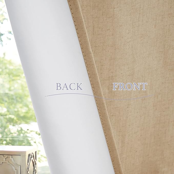 RYB HOME 100% Blackout Curtains for Sightlight Window, Linen Textured Blend Privacy Front Door Curtain Blinds for French Door Kitchen Living Room Doorway, W 12 x L 69 inch, Camel, 1 Panel