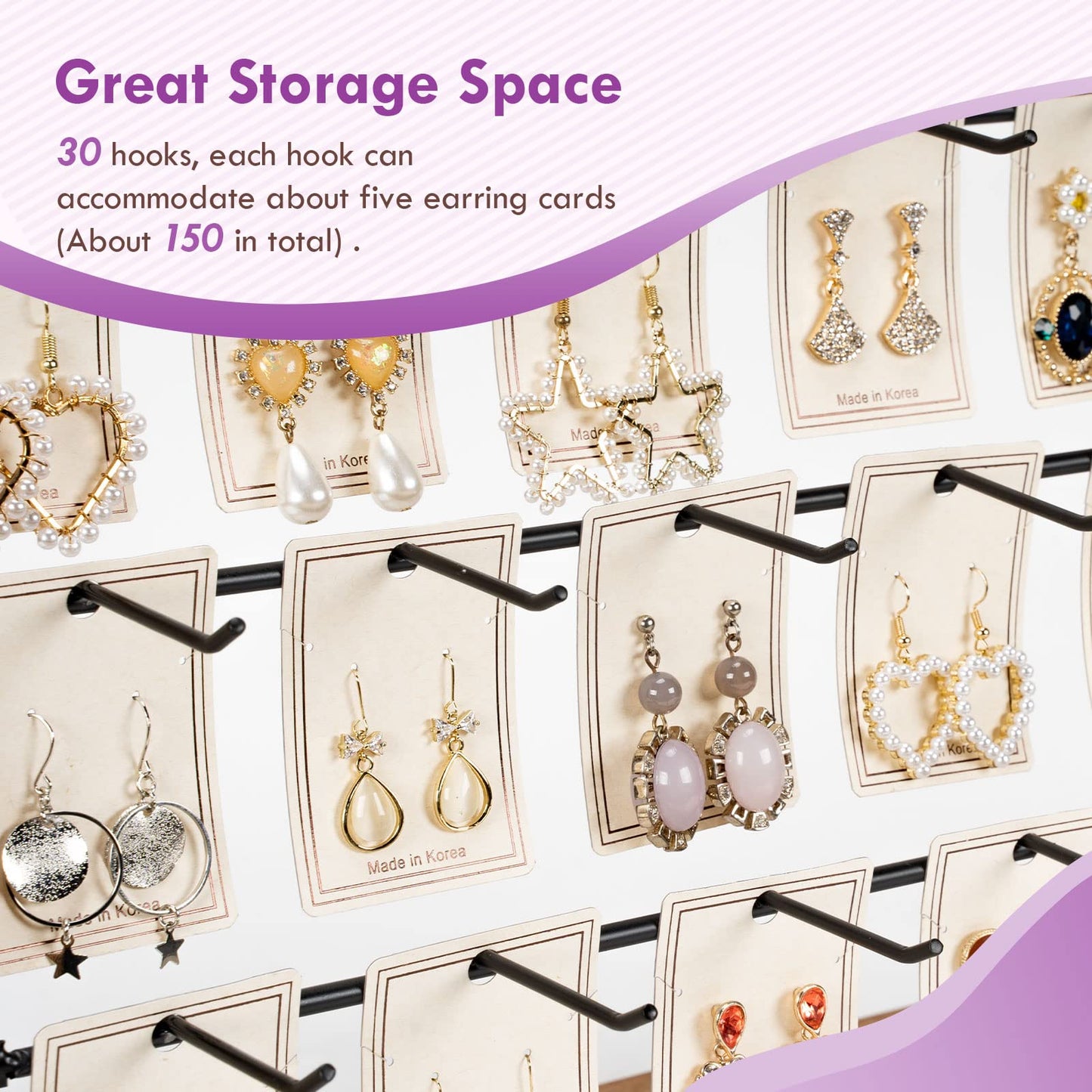 Poyilooo Jewelry Display for Vendors, 30 Hooks Wood Earring Bracelet Display for Vendors Selling with Adversitsing Board, Large Capacity Jewelry Display Holder Stands Rack for Earring Cards Keychain
