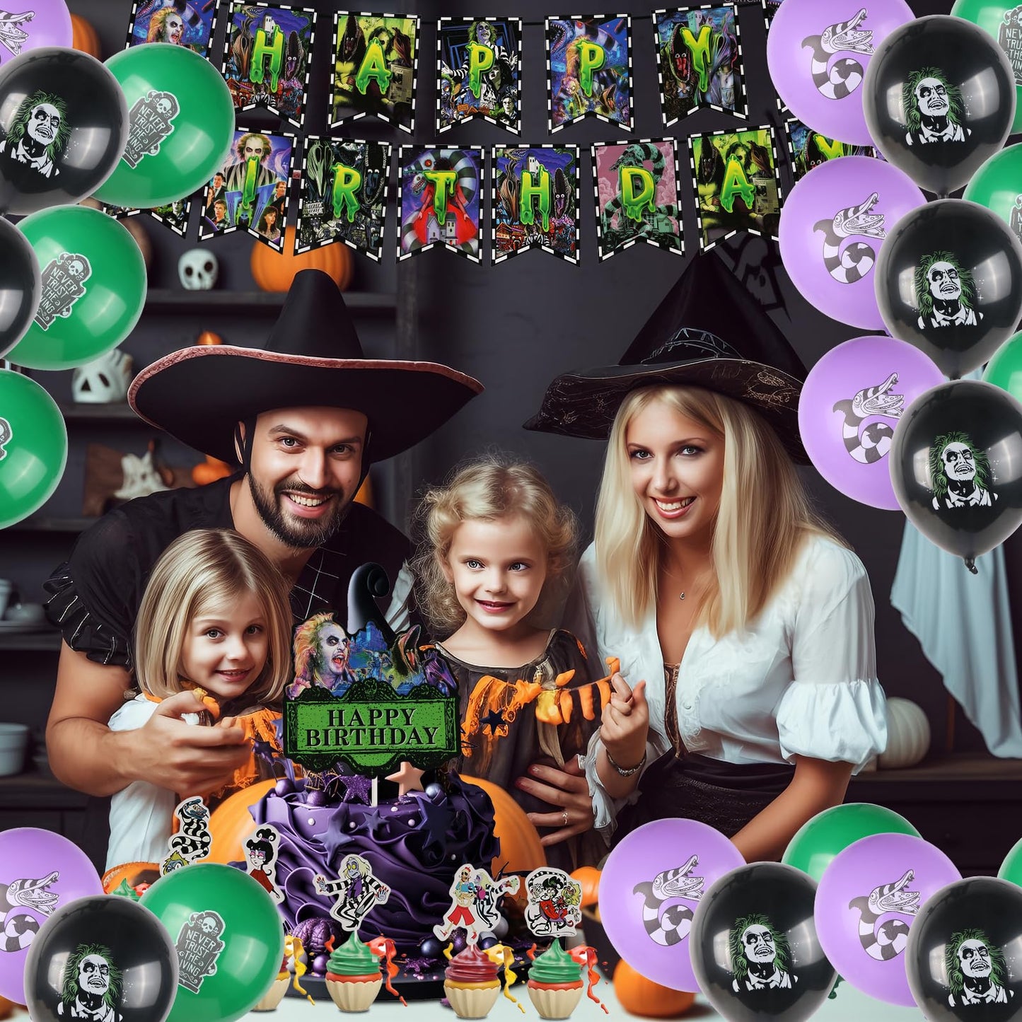 Horror Birthday Party Decorations, Halloween Birthday Party Supplies Decorations Set Include Banner, Balloons, Cake Toppers and Cupcake Toppers for Home Classroom Decor