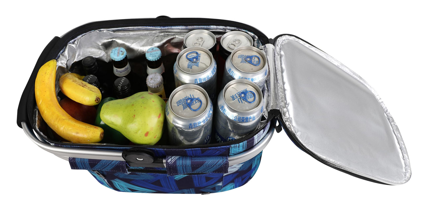 ALLCAMP Picnic Basket - Insulated Cooler, Thickening Foldable Picnic Basket with Removable Baskets & Sewn-in Frame, Basket for House Warming Gifts New Home(Triangle Pattern)