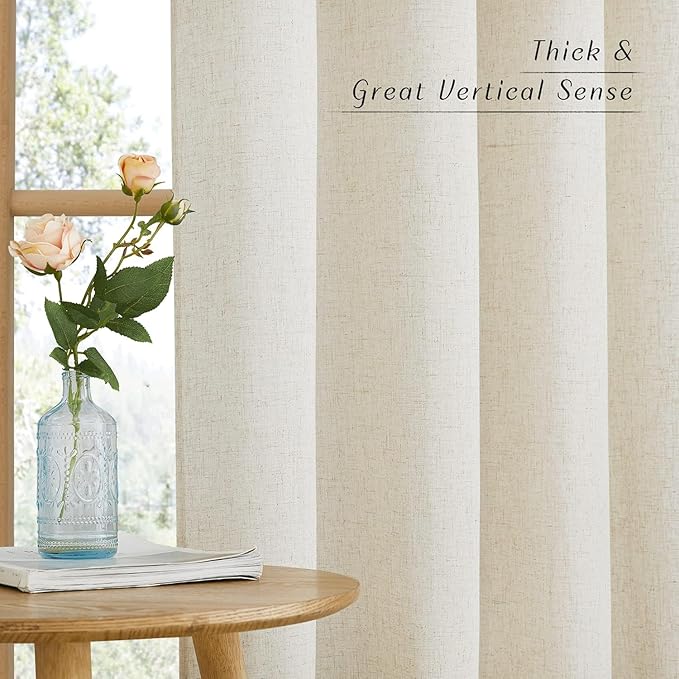 NICETOWN Flax Natural Linen 78 inch Curtains for Doorway, Grommet Thick Flax Linen Door Curtains Privacy Assured with Light Filtering for Patio/Living Room, W68 x L78, 2 Panels