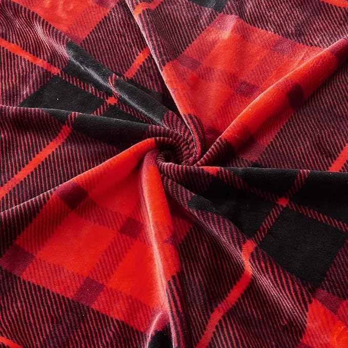 SOCHOW Flannel Fleece Throw Blanket 50 x 60 Inches, All Season Plaid Red Blanket for Bed, Couch, Car