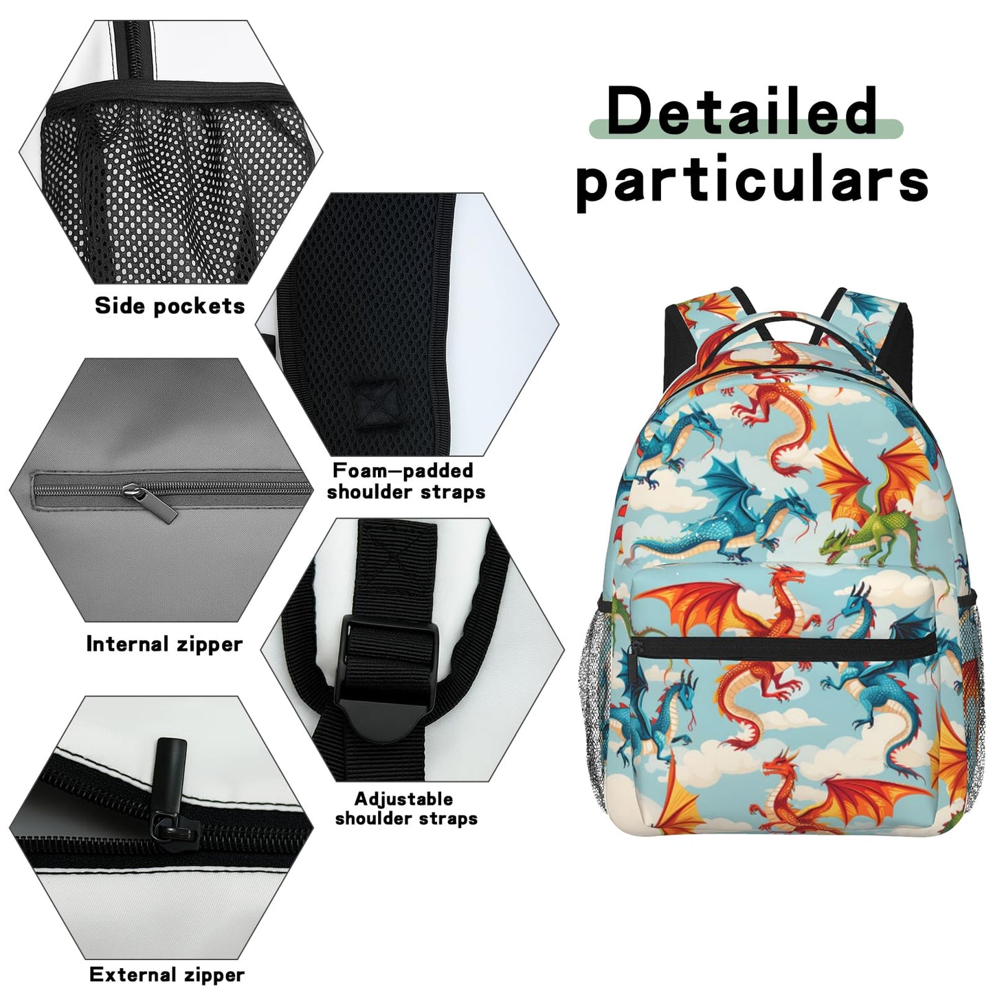 TRYYN Dragon Casual Backpack, Lightweight Laptop Bag Daypack, Cute Fire-Breathing Dragons Backpacks for Women Men Teens Students,Mystical Polyester Bookbag Gifts for School Work Travel Hiking