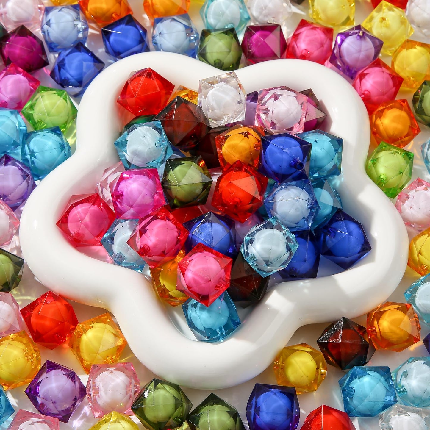 CYEENUT 20mm Acrylic Beads 180pcs Cube Chunk Bubblegum Bead Multicolor Beadable Pen Ball Beads for Pen Bag Jewelry Making Necklace Bracelets (Transparent&Color)