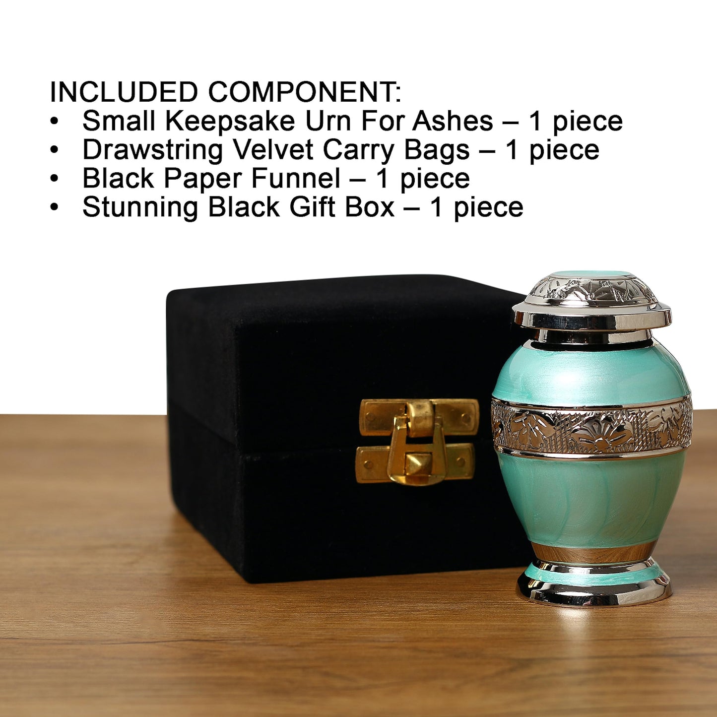 THE ASCENT MEMORIAL Azure Blue Engraved Small Keepsake Urn for Funeral Ashes Men Women | Ocean Blue Mini Cremation Urns for Human Remains | Velvet Carry Bag | Paper Funnel | Gift Box