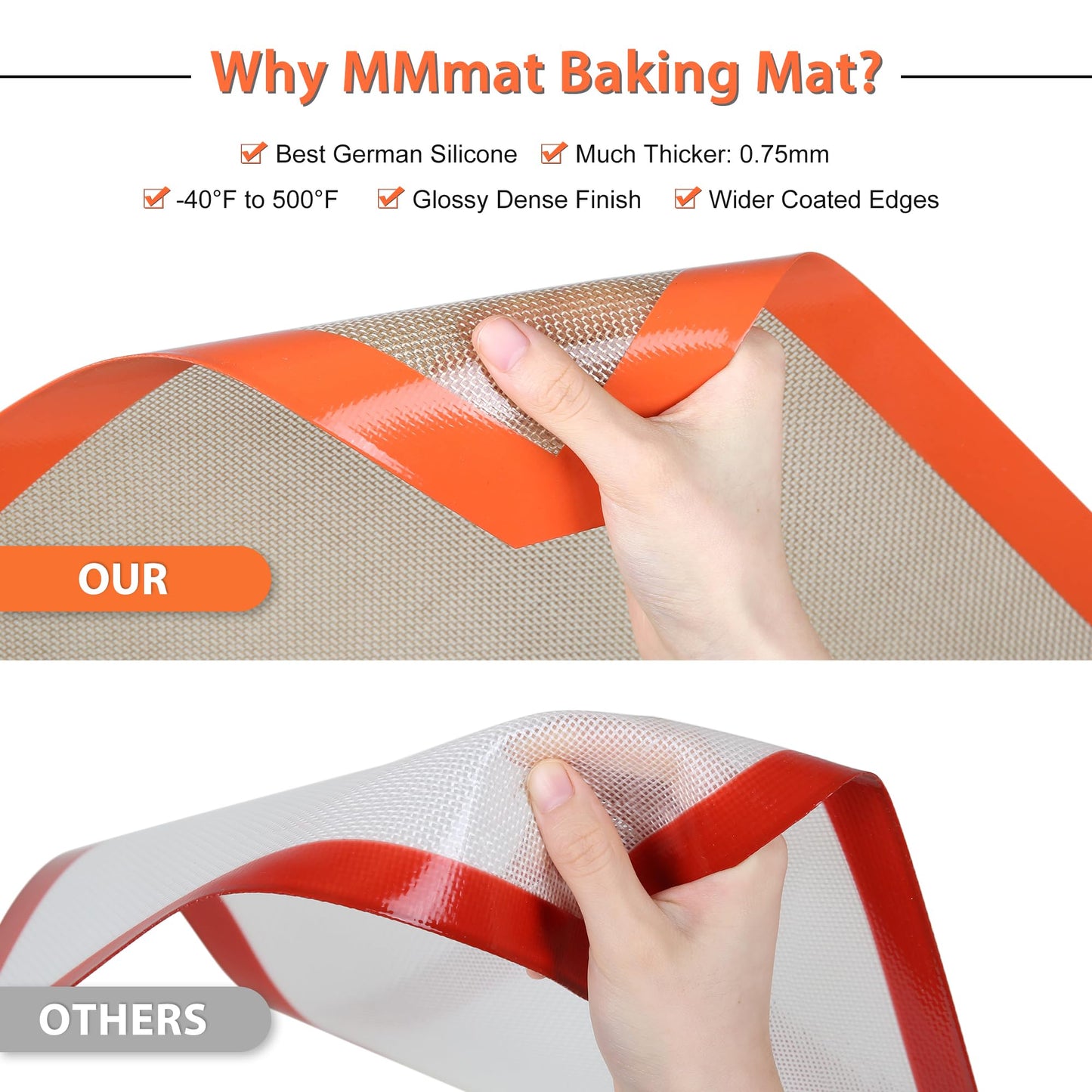 MMmat Silicone Baking Mats - Best German Silicone, Non Slip Baking Sheet, Non Stick Reusable Silicone Mats For Baking, Food Grade Oven Liner, Counter Mat, Set of 6