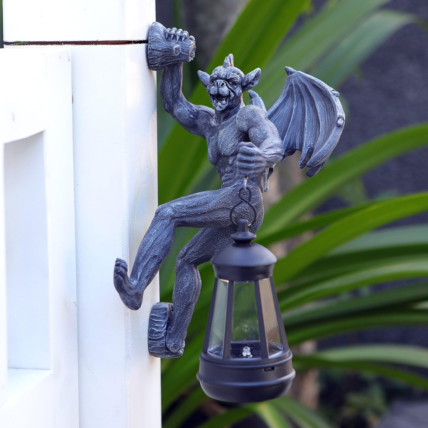 Melnixia Dragon Winged Gargoyle Tree Hugger with Solar Lantern Gothic Lamp Wall Fence Hanger Decor Garden Statue Yard Patio Unique Perfect Present for Women Mom Grandma