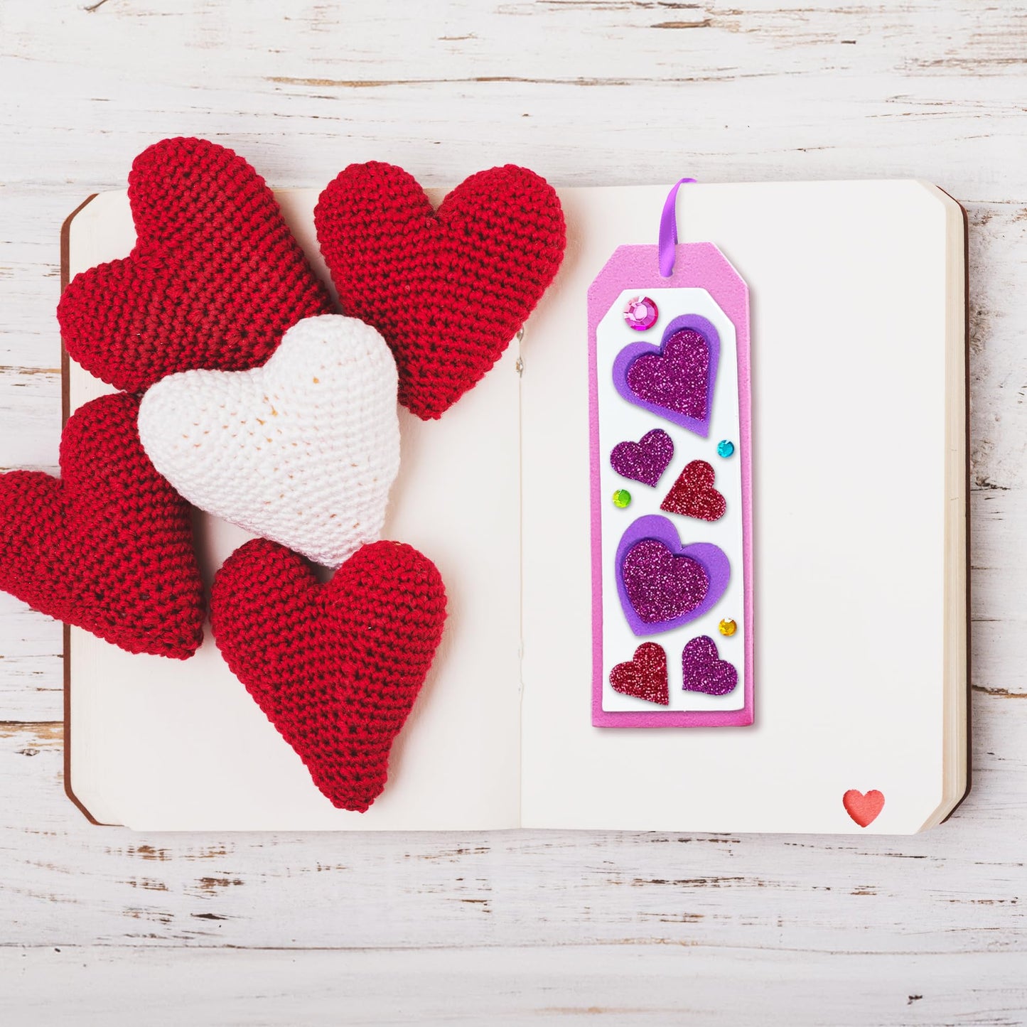 ArtCreativity 314 PCS Valentine’s Day Bookmark Craft Kit - Makes 24 Bookmarks - Valentine Crafts for Kids Classroom - Valentines Bookmark Craft Kit with Hearts, Glitter Stickers, Rhinestones, Ribbons
