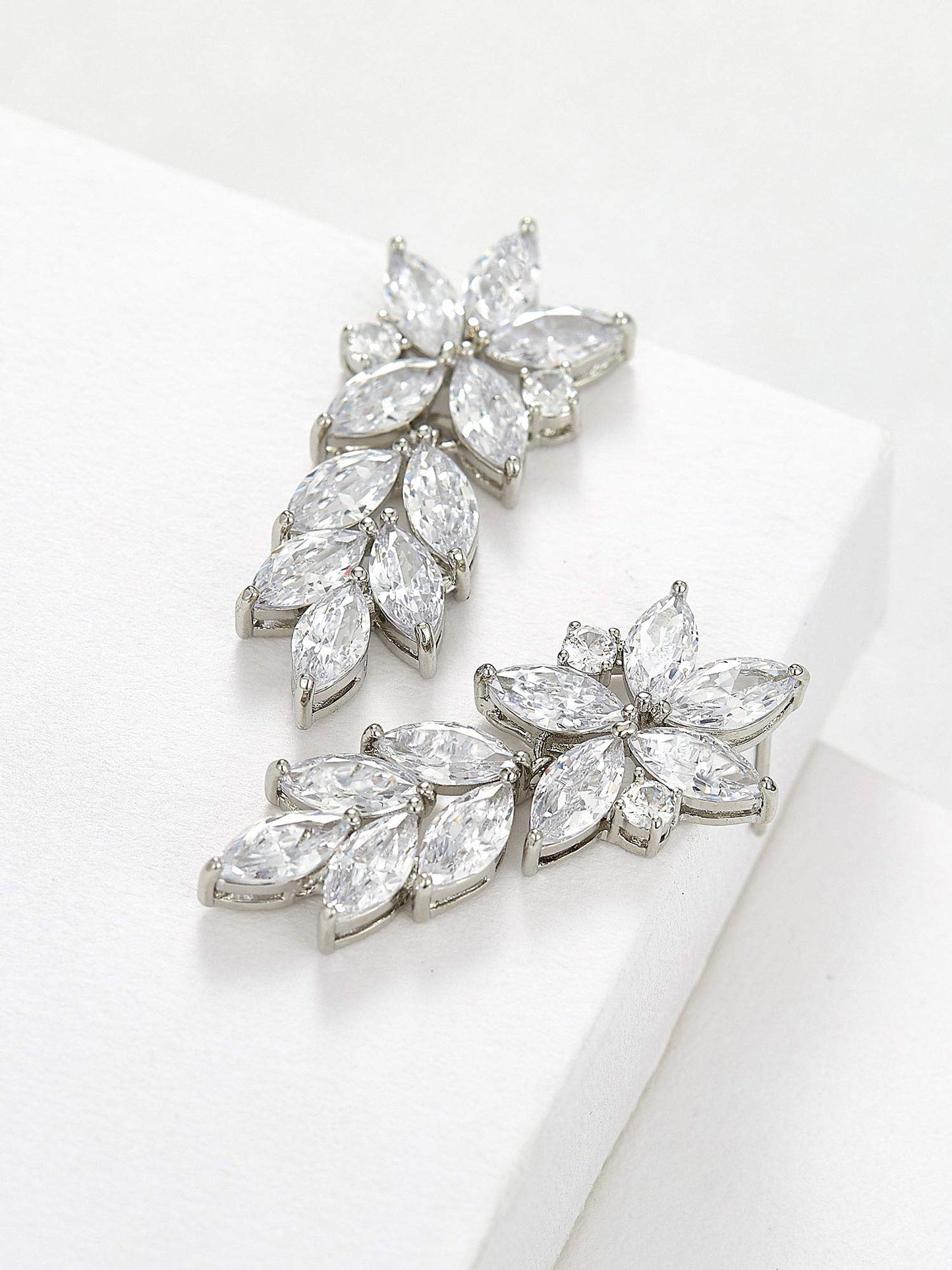 SWEETV Marquise Wedding Earrings for Brides, Silver Bridal Bridesmaid Earrings for Wedding, Cubic Zirconia Dangle Drop Earrings for Women