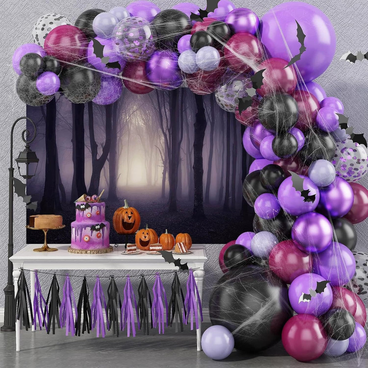 Mocsicka 7x5ft Halloween Backdrop Misty Woods Dark Gloomy Forest Vampire Witch Wizard Party Background Halloween Night Ghost Photography Backdrops