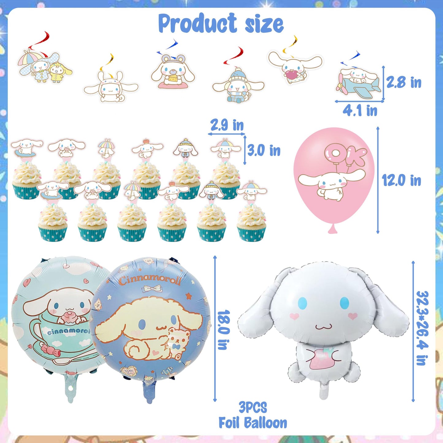 Birthday Party Decorations, Party Supplies Include Banner, Backdrop, latex Balloons, Hanging Swirls, Foil Balloon, Cake Cupcake Toppers, Tablecloth