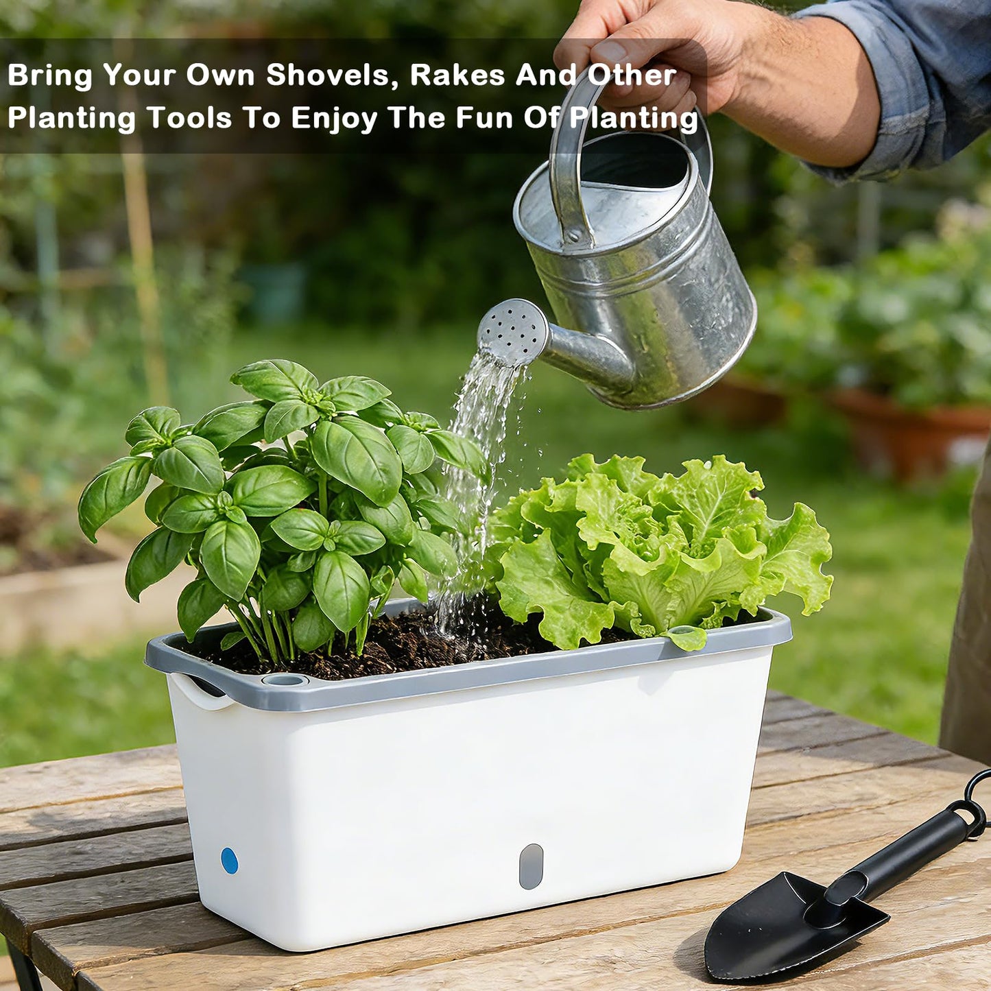 Oliz Window Box Planter 4 Packs, 14 Inches Rectangle Flower Pots with Breathable Drainage Holes, Pots for Vegetables, Herbs, Flowers, Garden Windowsill Balcony (White & Grey)