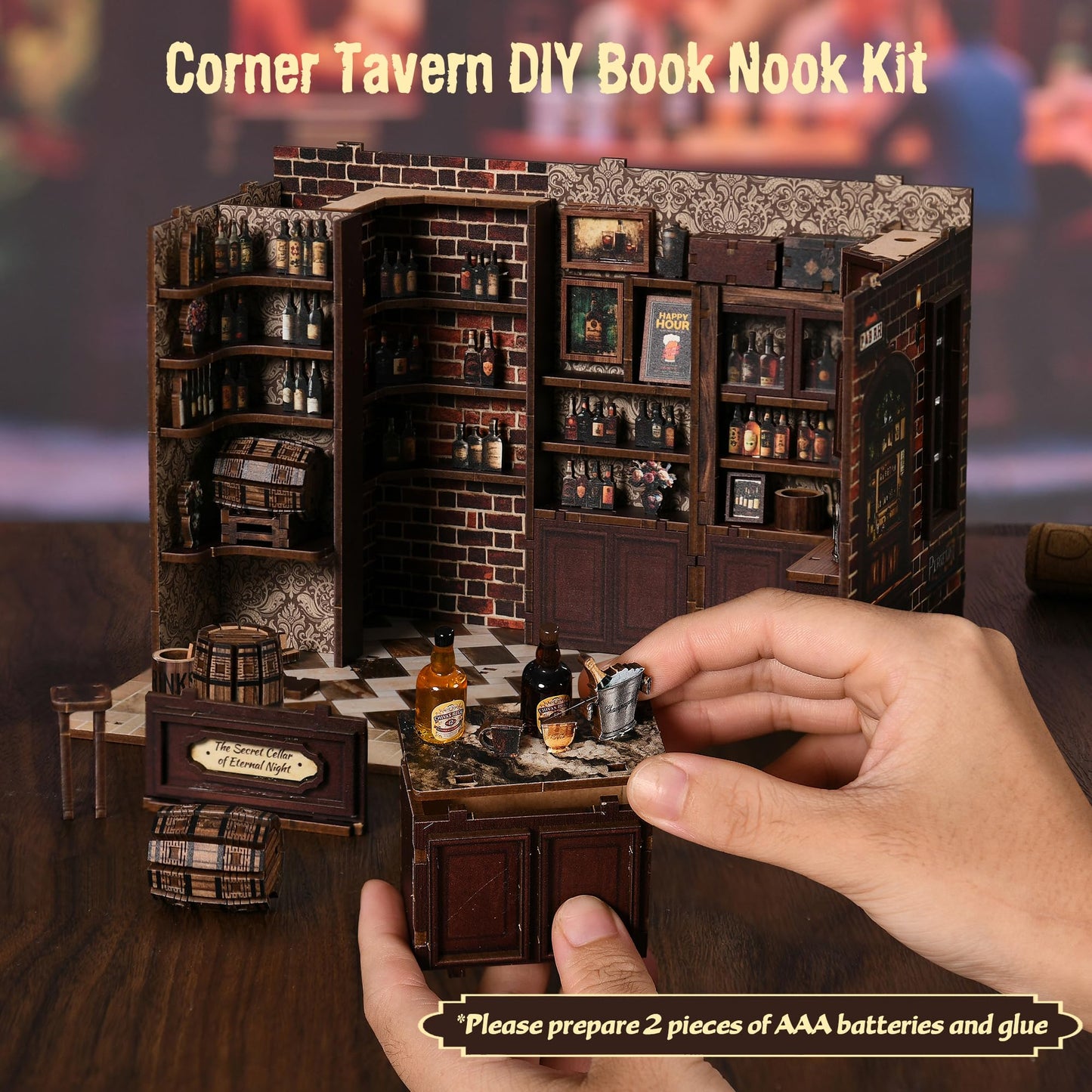 Soothee DIY Book Nook Kit with LED Lights | 3D Puzzles for Adults & Teens, Miniatures and Model Building Kits for Bookshelf Decor, Relaxing & Unique Gift for Craft Lovers | Corner Tavern
