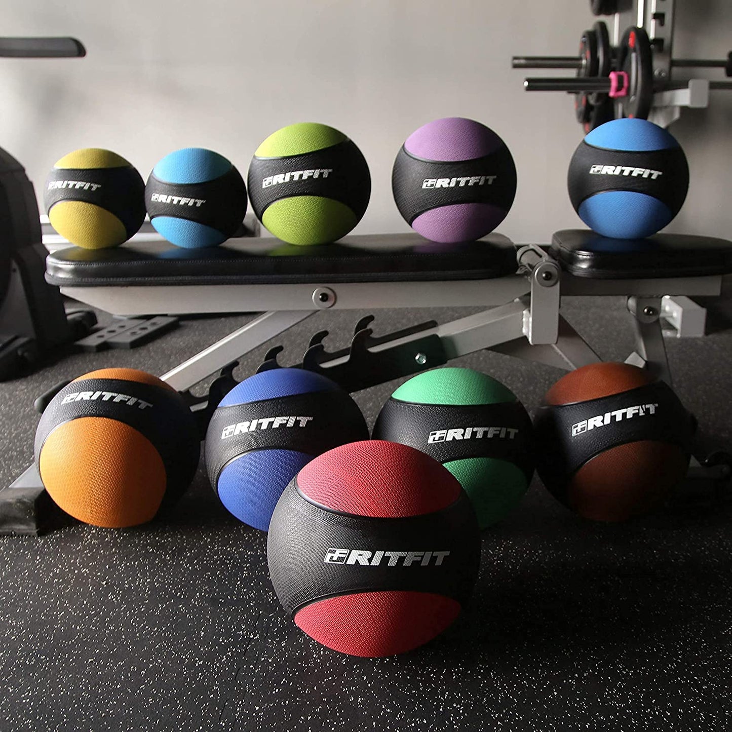 RitFit Weighted Medicine Ball Set - 6LB / 8LB / 10LB / 12LB, Non-Slip Rubber Shell & Dual Texture Grip - Workout Exercise Ball for Core Strength, Balance Training, Coordination Fitness