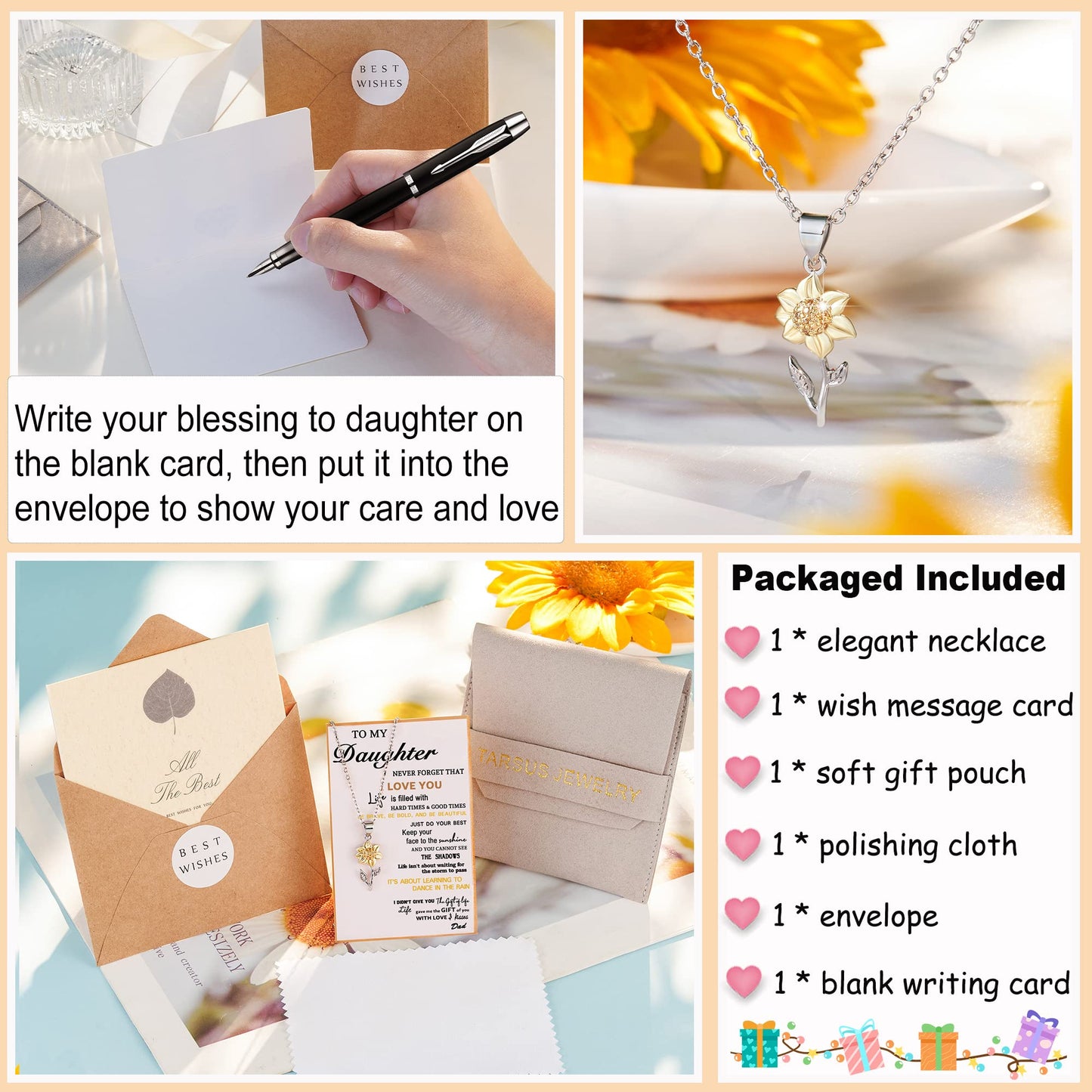 Tarsus Daughter Necklace, Daughter Gifts from Dad Sunflower Necklace Jewerly Present