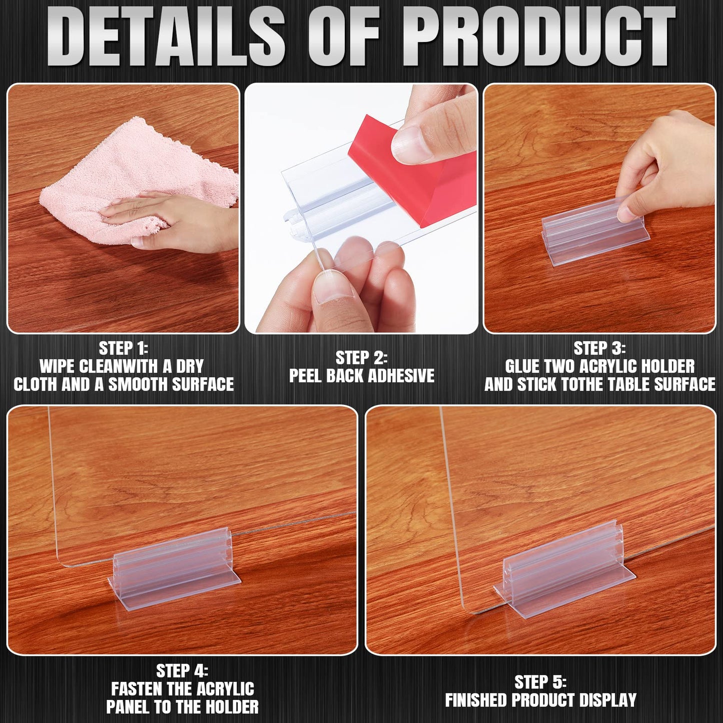 Weysat 6pcs Counter Desk Acrylic Panels Holder and 2 Pcs Acrylic Desk Divider Partition for Business, Office, School 24 x 16 Inches, Fasten Panels from 1/ 8 Inch to 1/ 4 Inch Thick