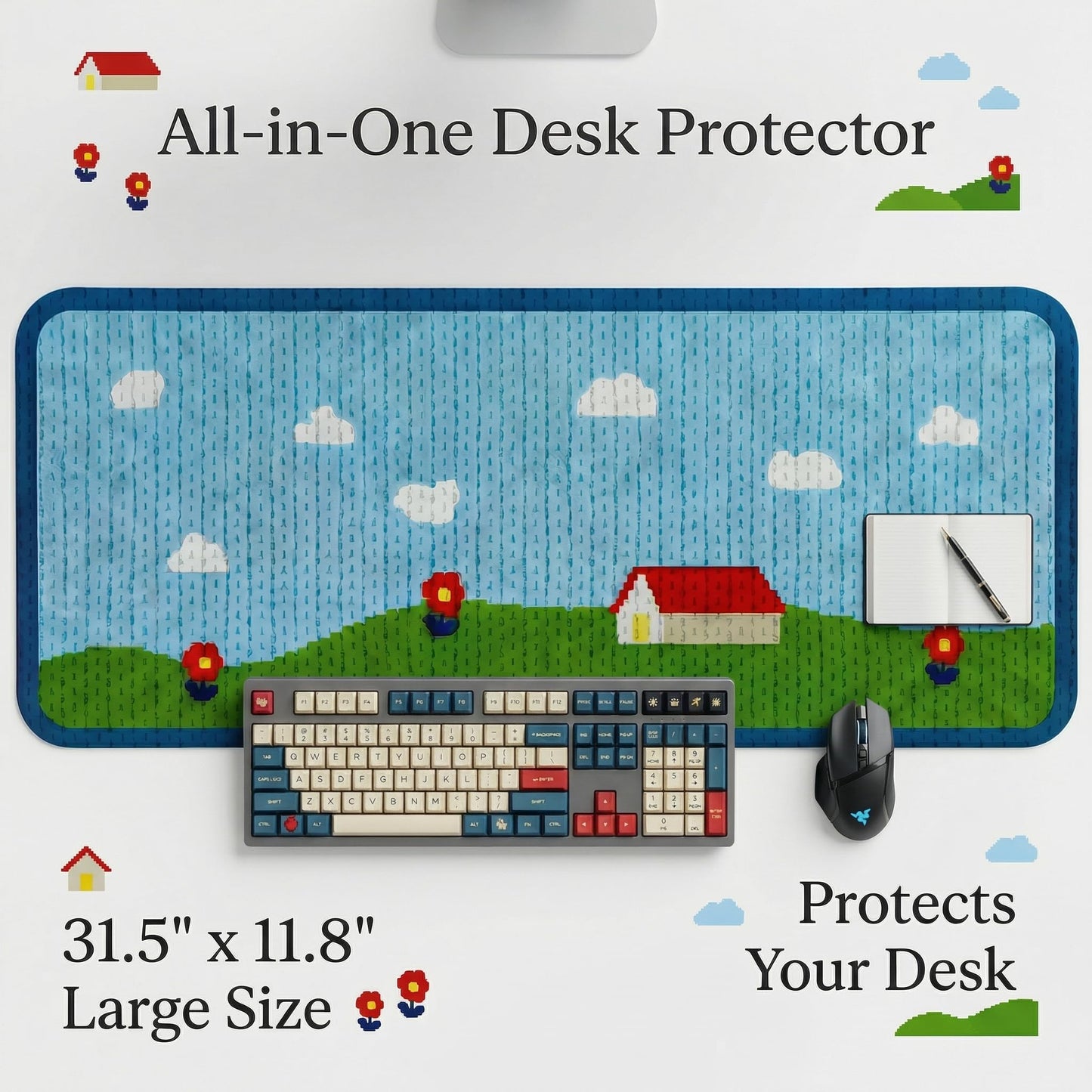 Large Desk Pad, 31.5" x 11.8" Mouse Pad, Desk Mat, Computer Laptop Desk Mat Mouse Keyboard Pad, Modern Abstract Desktop Protector, Desk Accessories, Desk Writing Makeup Mat for Office Home School