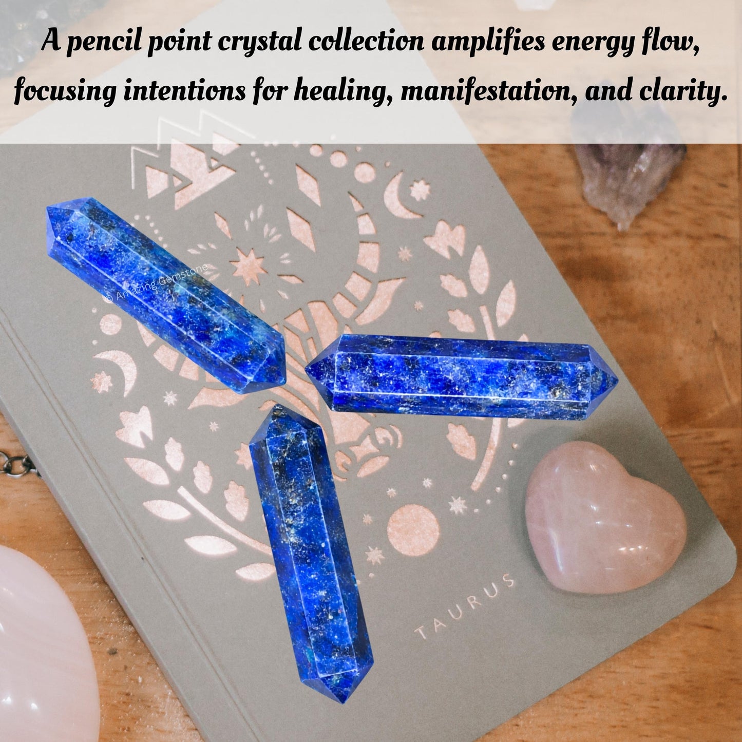 Amazing Gemstone Lapis Lazuli Crystal Points Bulk Healing Crystals & Stones - Pack of 3 Double Terminated Healing Wand Point Bulk Crystals for Crafts, Crystal Grid, DIY Work - Premium Crystals