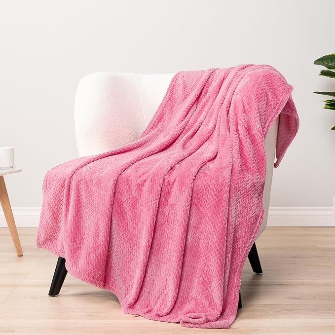 PAVILIA Soft Fleece Hot Pink Throw Blanket for Couch, Lightweight Plush Warm Blankets for Bed, Fuzzy Cozy Flannel Blanket Throw for Sofa, Travel, Jacquard Pattern, Hot Pink, 50x60 inch