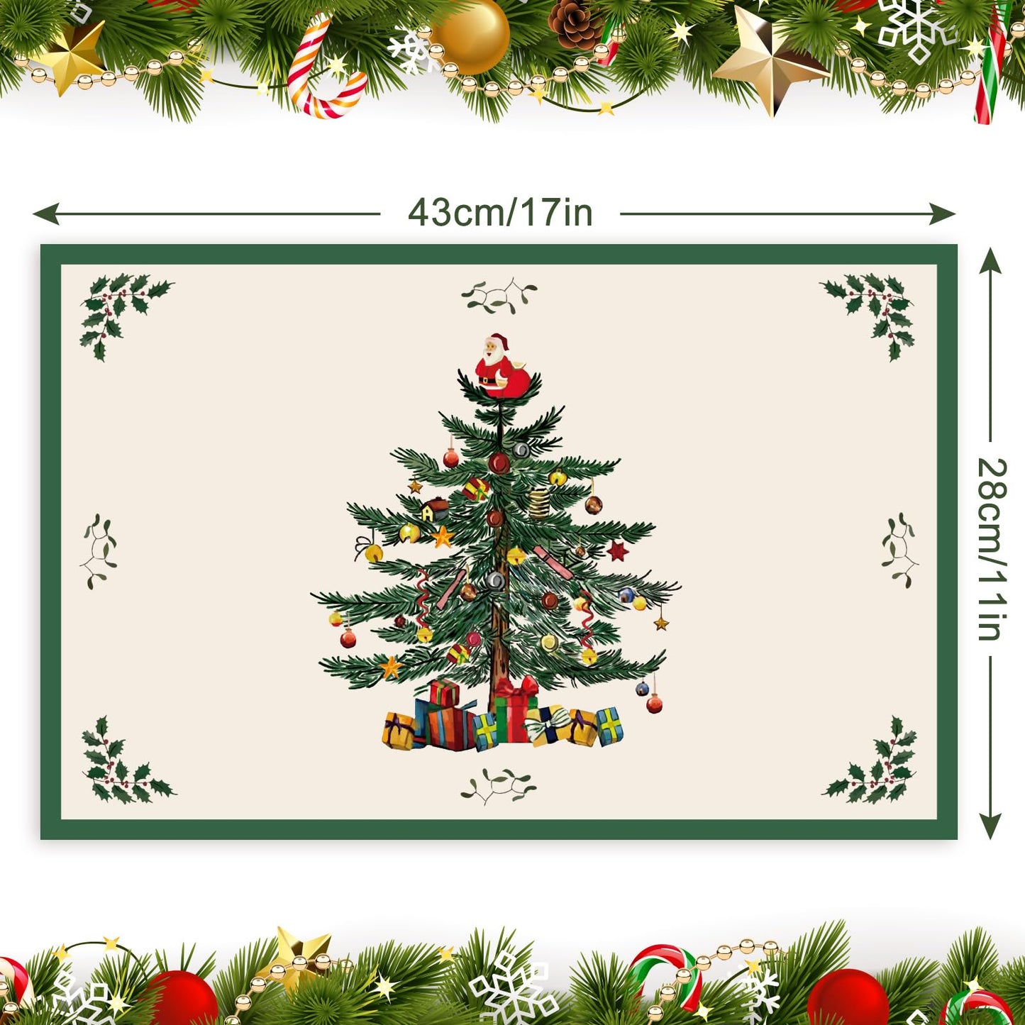 50 Pack Christmas Paper Place Mats Vintage Xmas Tree Gift Box Santa Placemats 11 x 17 Inch Retro Table Mats for Winter Holiday Birthday Dinner Table Setting