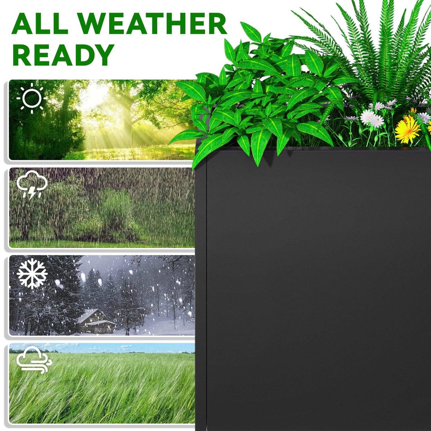 NUWJBYE Tall Metal Planter Box, 38" L x 10" W x 30" H Large Outdoor Planters with Drainage & Adjustable Shelf, Heavy Duty Steel Rectangular Planter for Patio, Balcony, Indoor(Black)