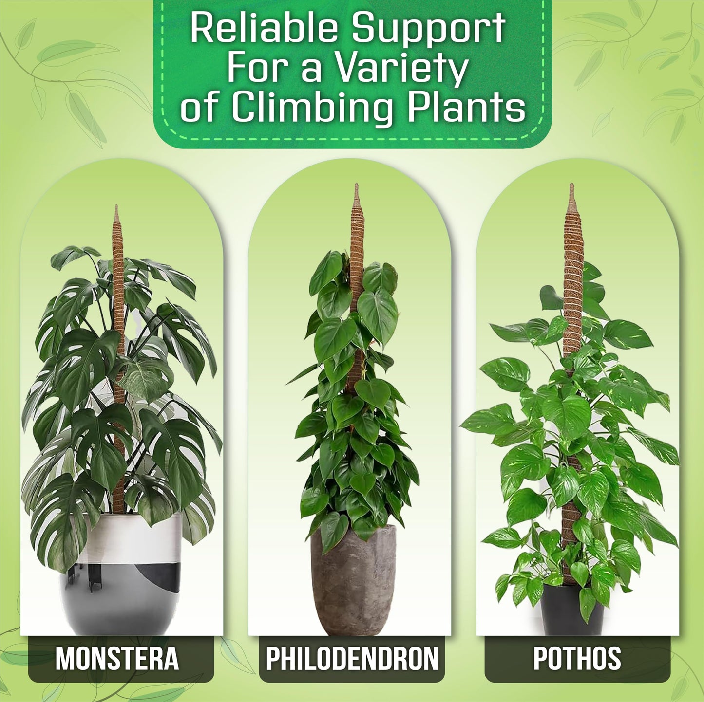 XWOLF 3 Pack Bendable Moss Pole 28" 48" 63" Monstera Plant Support for Climbing Indoor Plants, Tall Coir Plant Pole Sticks & Plant Stakes for Pothos, Philodendron & Potted Plants, Includes Plant Ties